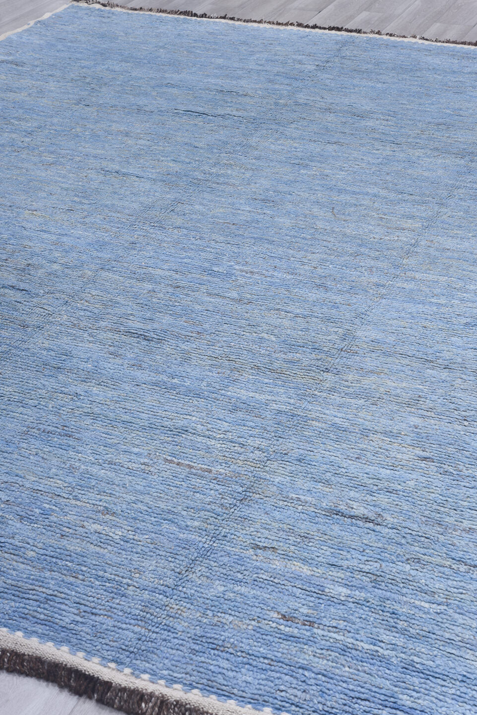 10' x 12' one-of-a-kind handmade vintage Tulu large size rug. Color palette: blue, fiord, gray, light blue, light gray