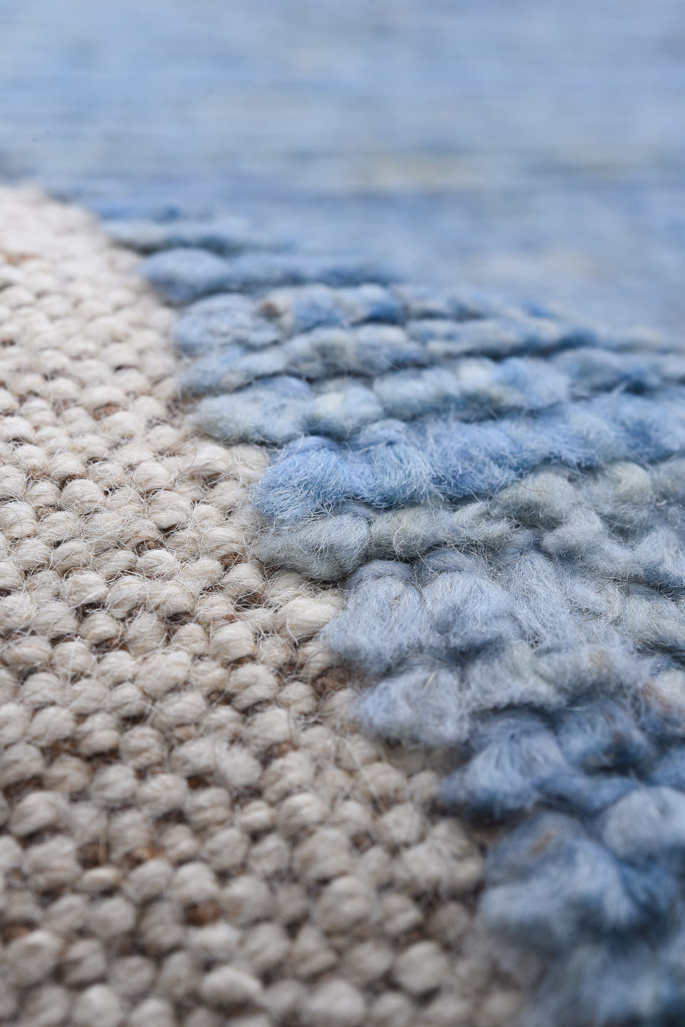 10' x 13' one-of-a-kind handmade vintage Tulu large size rug. Color palette: sky blue, ivory, taupe, brown, light blue