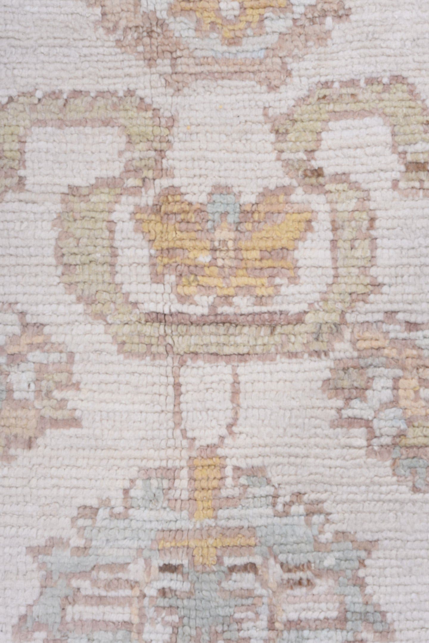 10' x 13' one-of-a-kind handmade vintage Tulu large size rug. Color palette: ivory, powder_blue, taupe, gold, cream