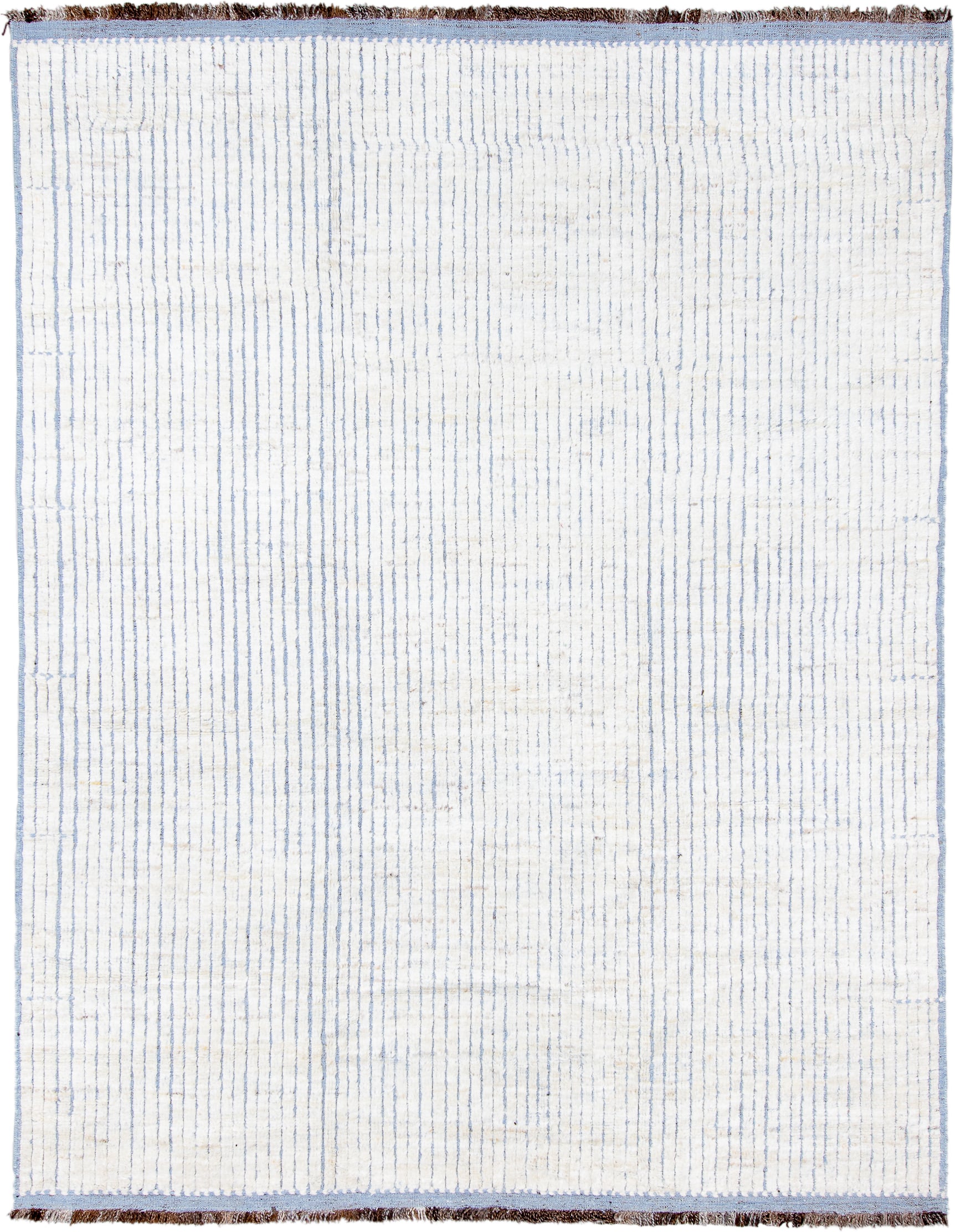 9' x 12' one-of-a-kind handmade vintage Tulu large size rug. Color palette: ivory, pale blue, brown, light blue