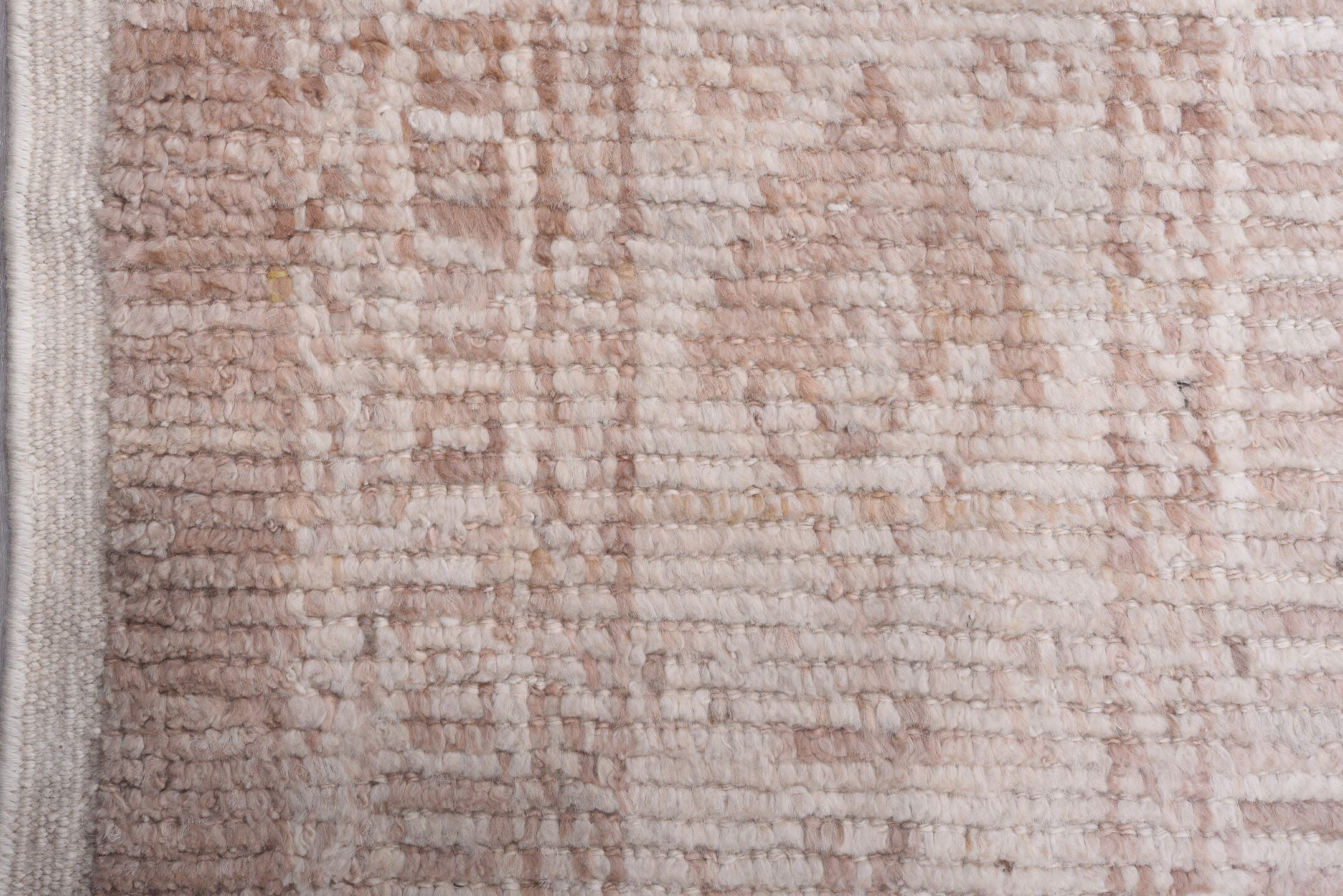 13' x 14' one-of-a-kind handmade vintage Tulu oversize rug. Color palette: blush, beige, ivory, taupe, sand, pink, gray