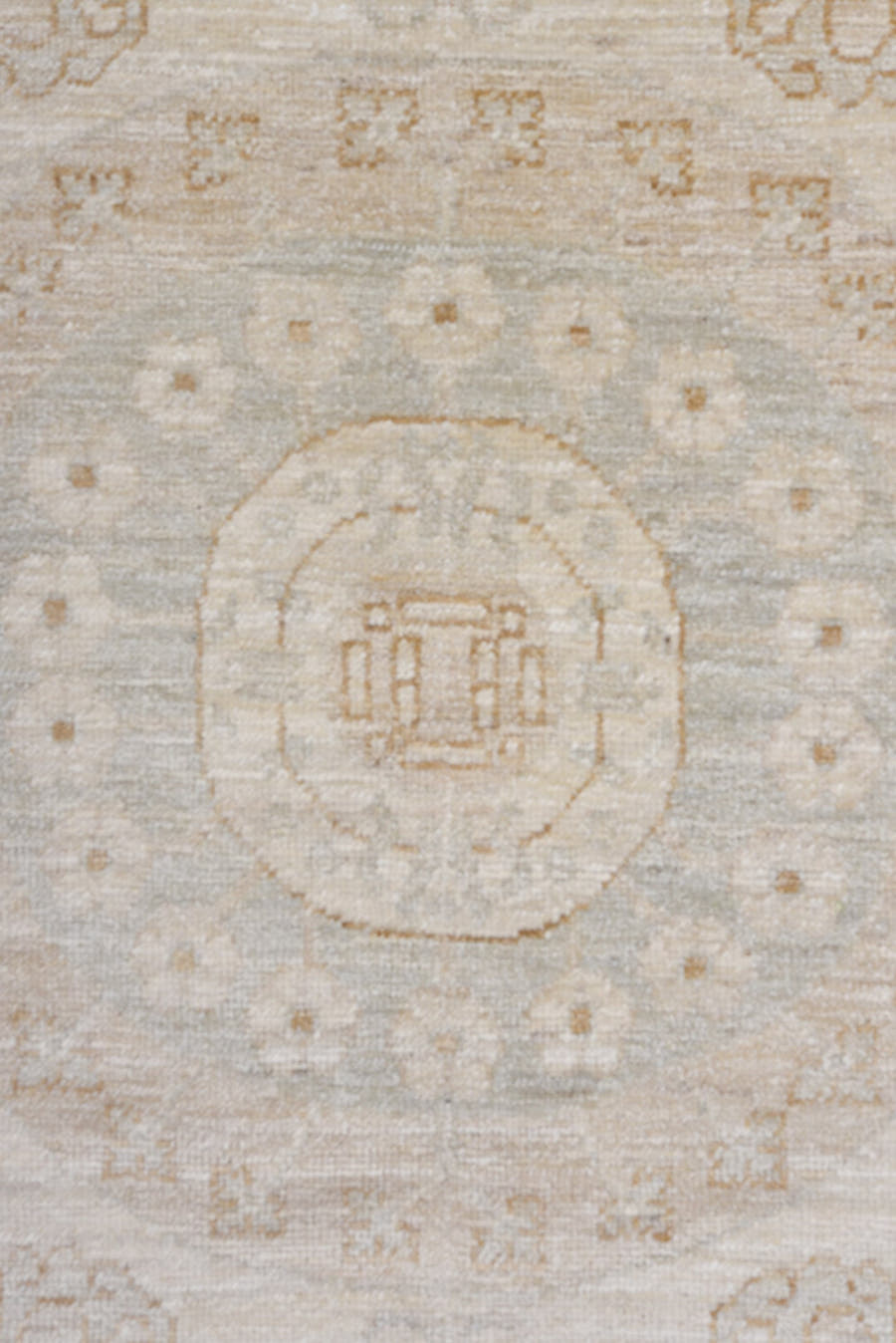 8' x 11' one-of-a-kind handmade vintage Khotan large size rug. Color palette: ivory, cream, beige, taupe, camel, pale gold