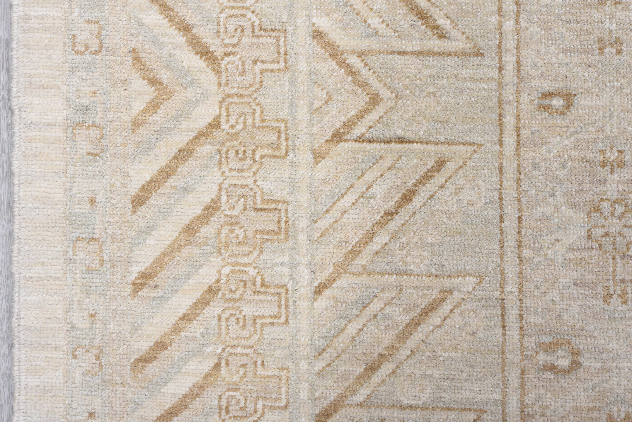8' x 11' one-of-a-kind handmade vintage Khotan large size rug. Color palette: ivory, cream, beige, taupe, camel, pale gold