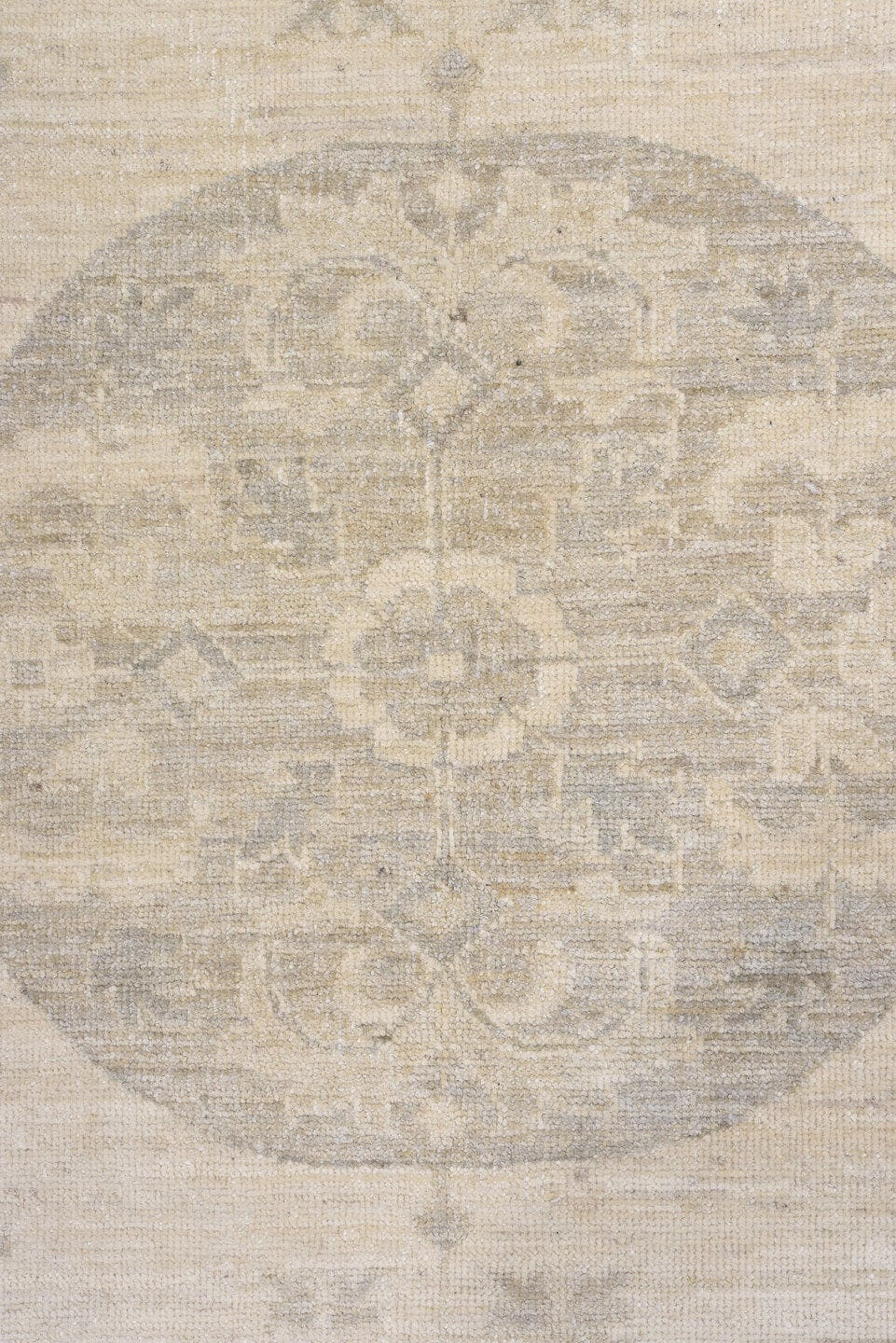 9' x 12' one-of-a-kind handmade vintage Khotan large size rug. Color palette: ivory, beige, taupe, sand, greige, gray