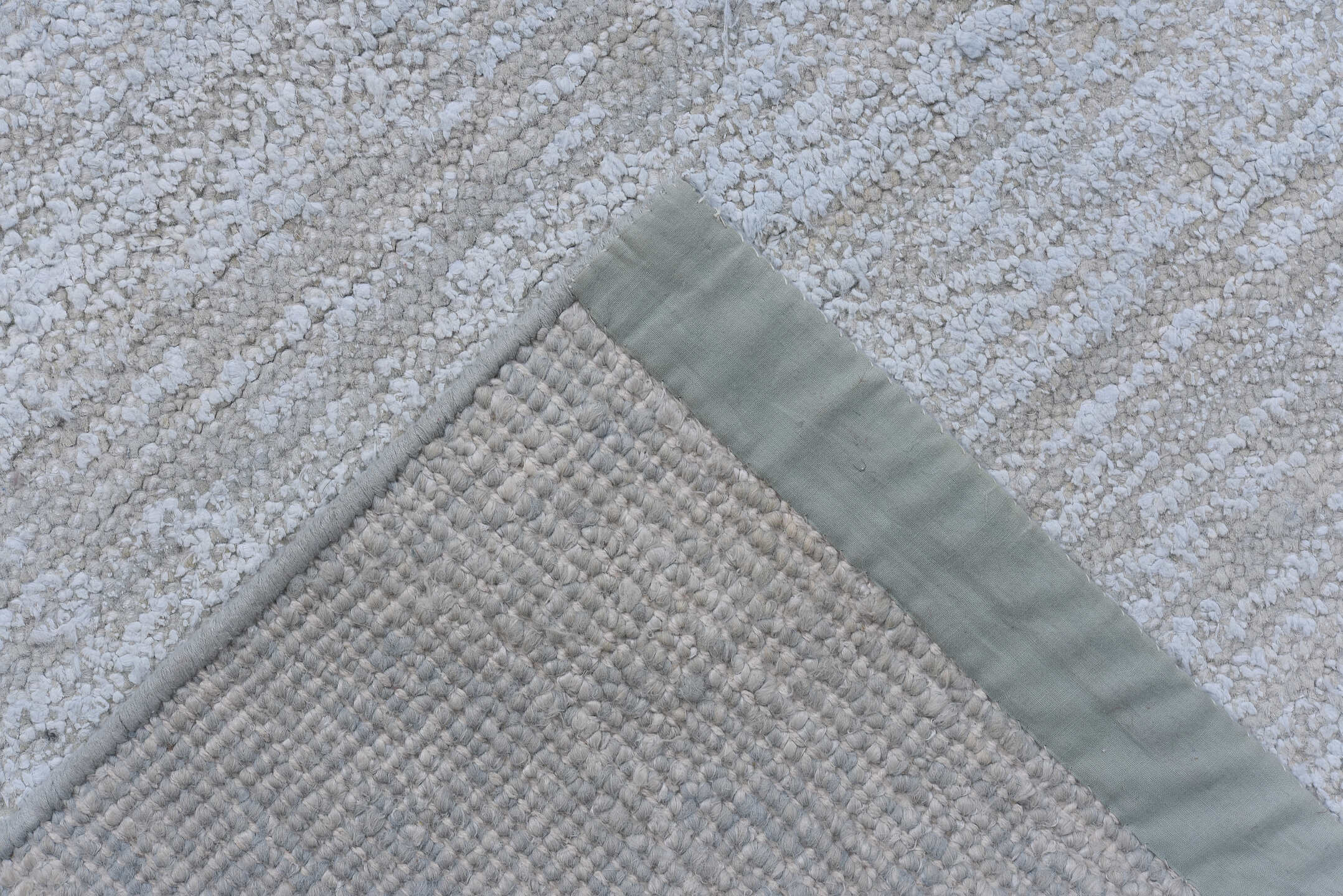 10' x 13' one-of-a-kind handmade vintage Sari Silk large size rug. Color palette: pale blue, silver, ivory, light blue, gray