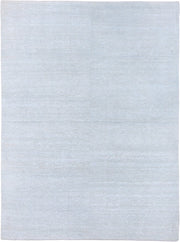 8' x 11' one-of-a-kind handmade vintage Sari Silk large size rug. Color palette: ice blue, silver, pale gray, ivory