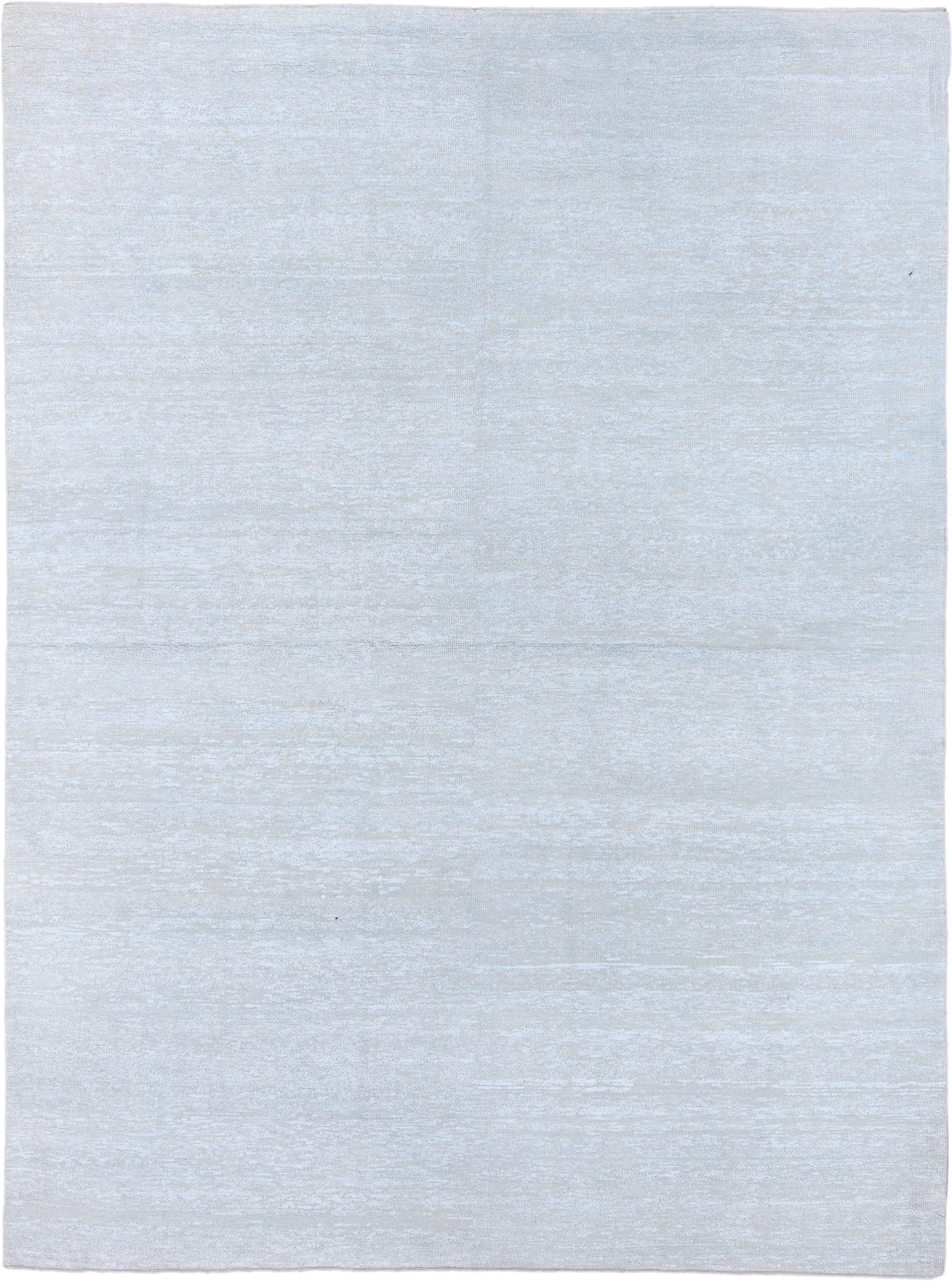 8' x 11' one-of-a-kind handmade vintage Sari Silk large size rug. Color palette: ice blue, silver, pale gray, ivory