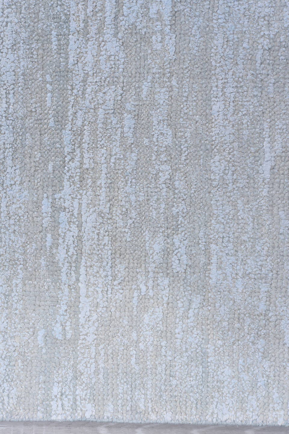 8' x 11' one-of-a-kind handmade vintage Sari Silk large size rug. Color palette: ice blue, silver, pale gray, ivory