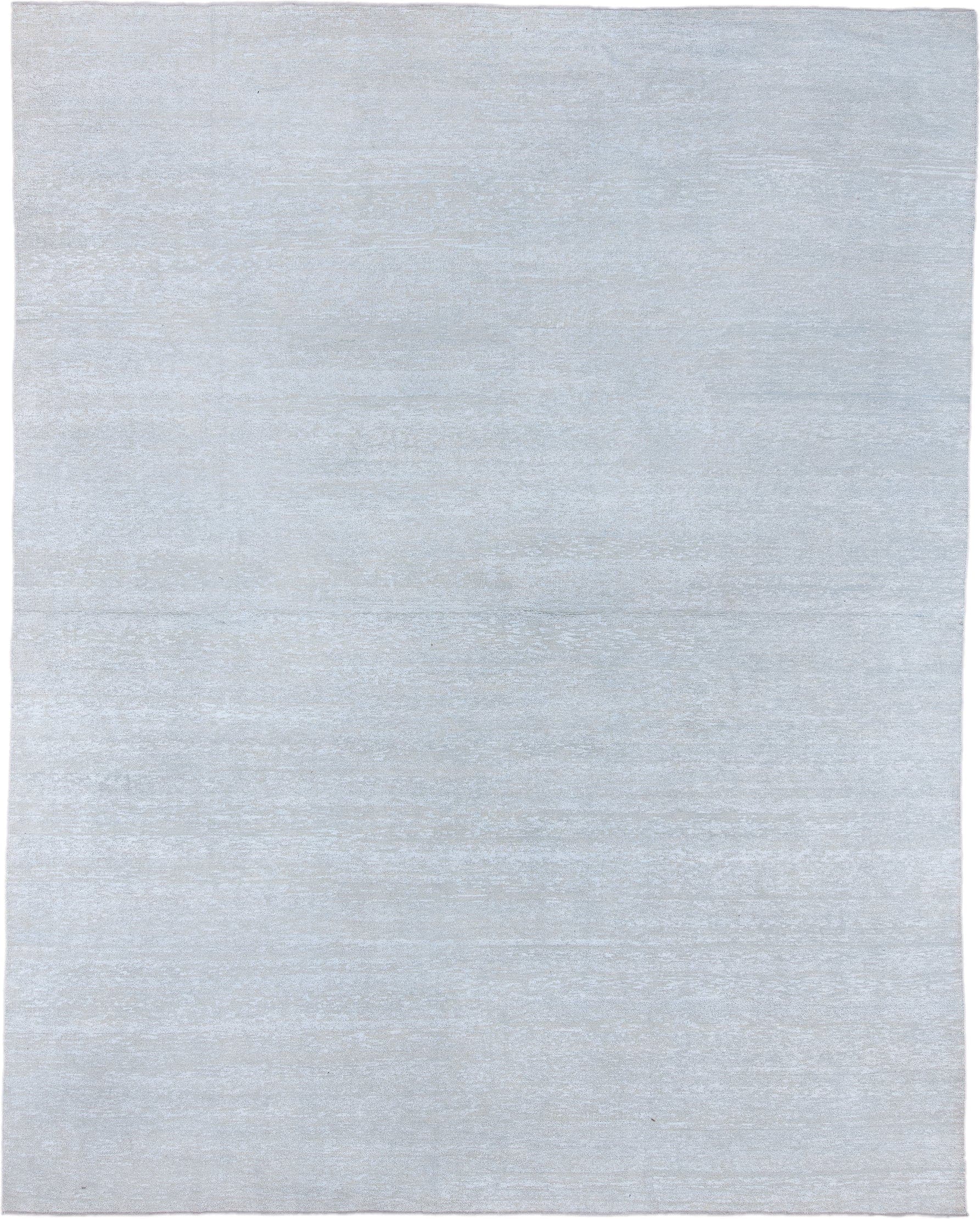 11' x 14' one-of-a-kind handmade vintage Sari Silk oversize rug. Color palette: pale blue, silver, ice blue, light blue
