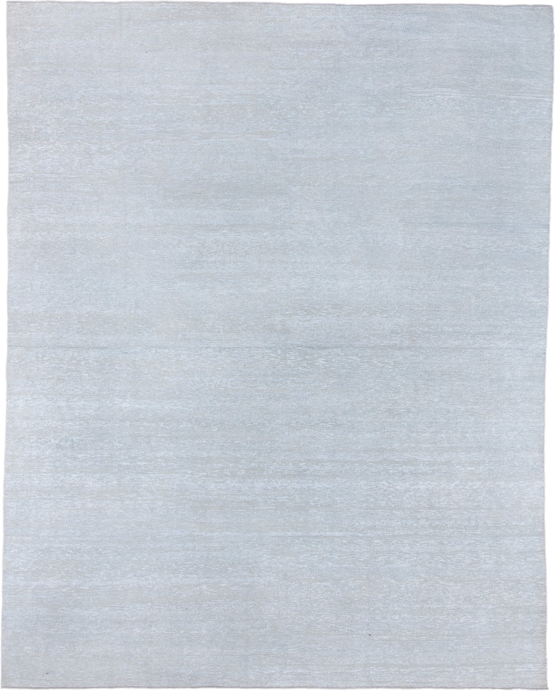 11' x 14' one-of-a-kind handmade vintage Sari Silk oversize rug. Color palette: pale blue, silver, ice blue, light blue