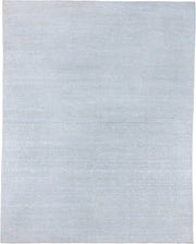 11' x 14' one-of-a-kind handmade vintage Sari Silk oversize rug. Color palette: pale blue, silver, ice blue, light blue