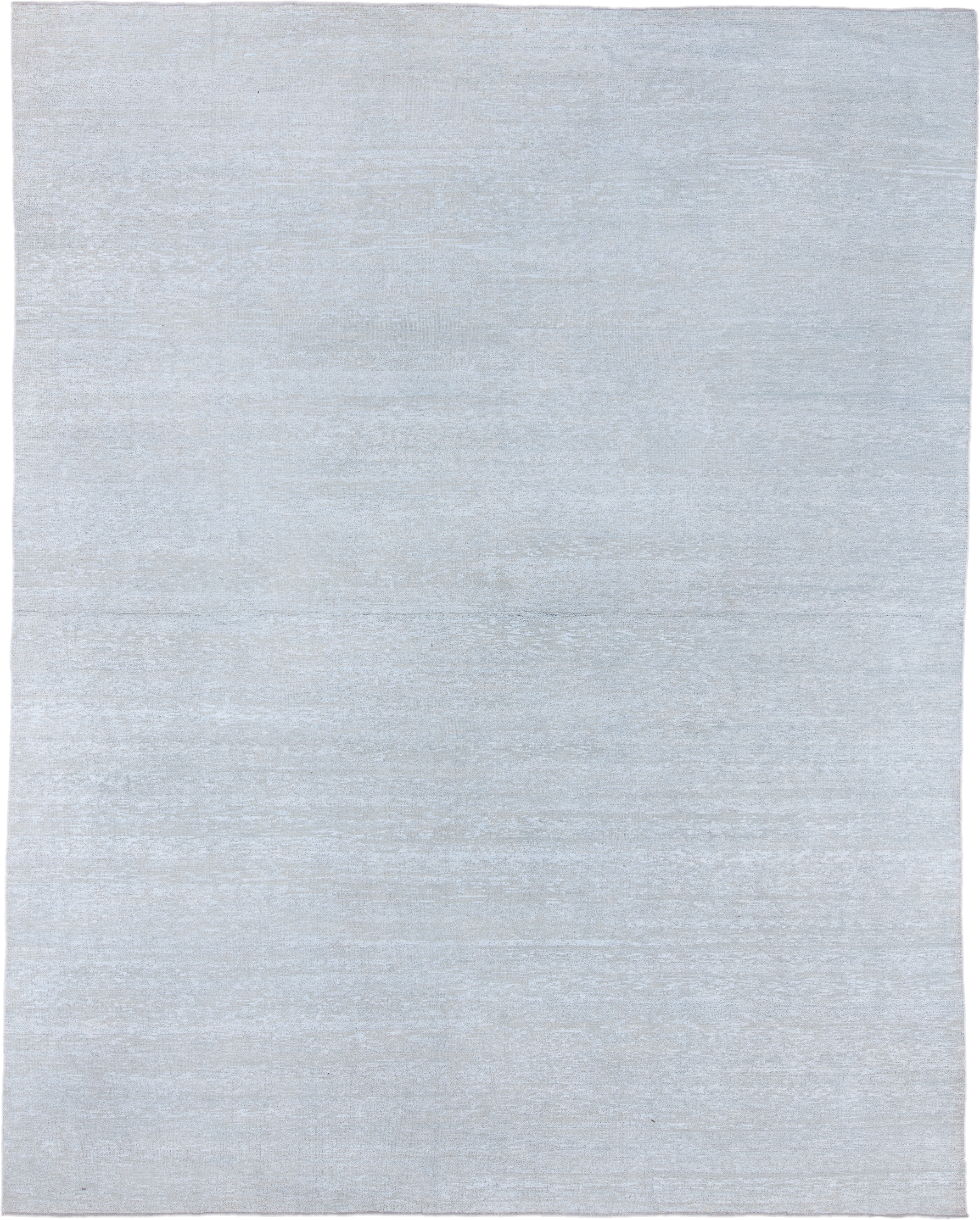 11' x 14' one-of-a-kind handmade vintage Sari Silk oversize rug. Color palette: pale blue, silver, ice blue, light blue