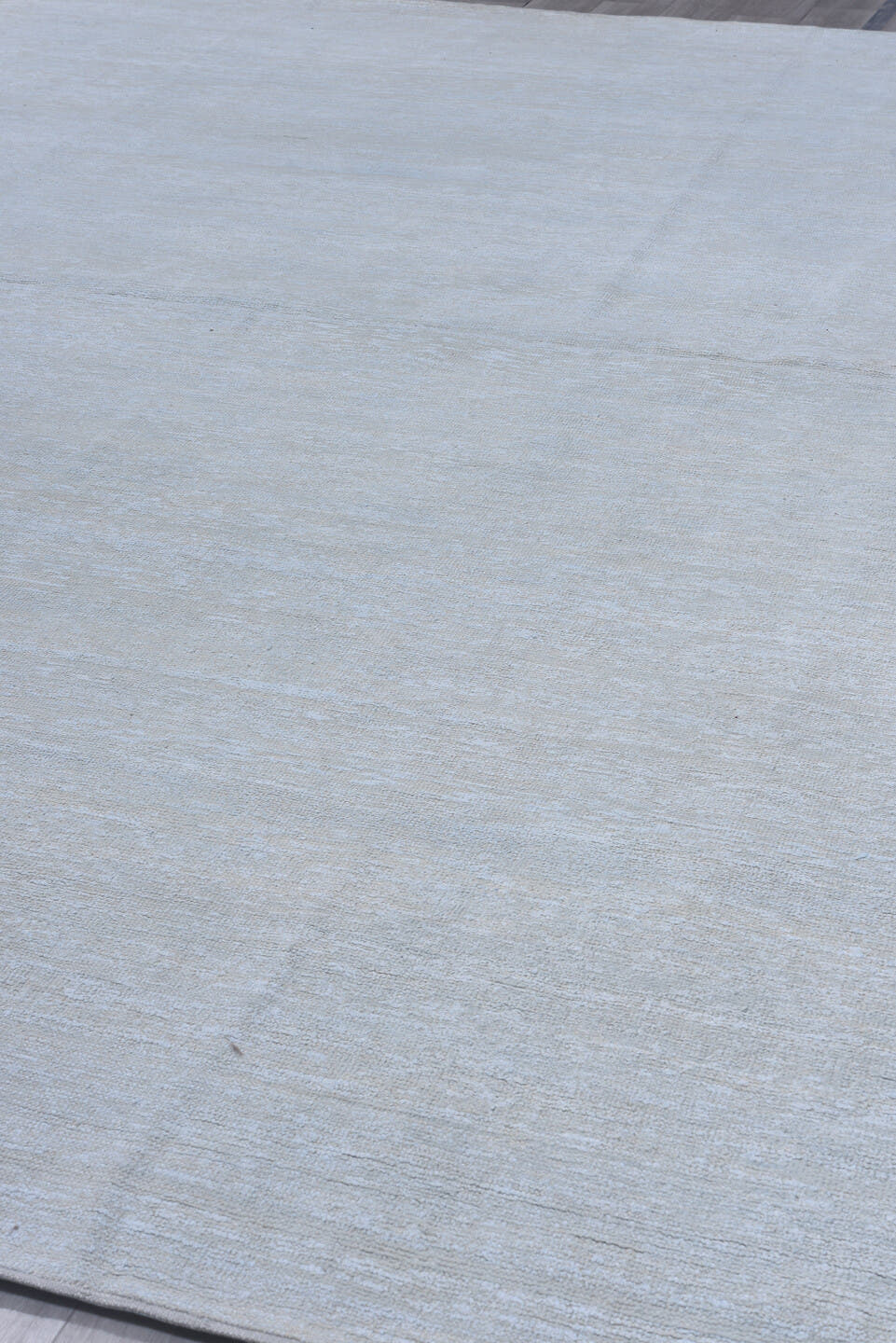 11' x 14' one-of-a-kind handmade vintage Sari Silk oversize rug. Color palette: pale blue, silver, ice blue, light blue