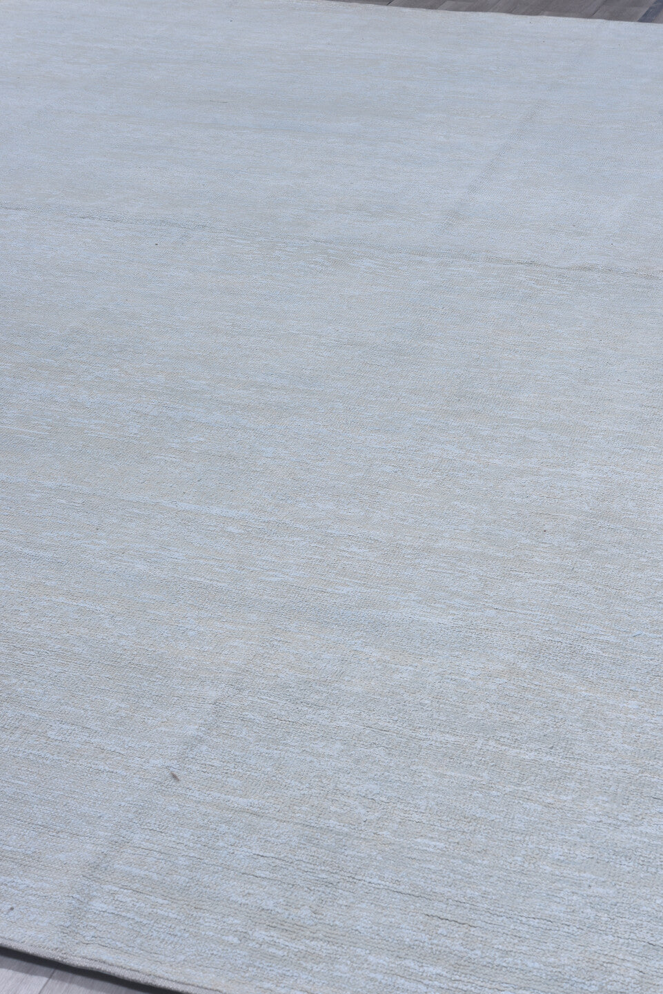 11' x 14' one-of-a-kind handmade vintage Sari Silk oversize rug. Color palette: pale blue, silver, ice blue, light blue