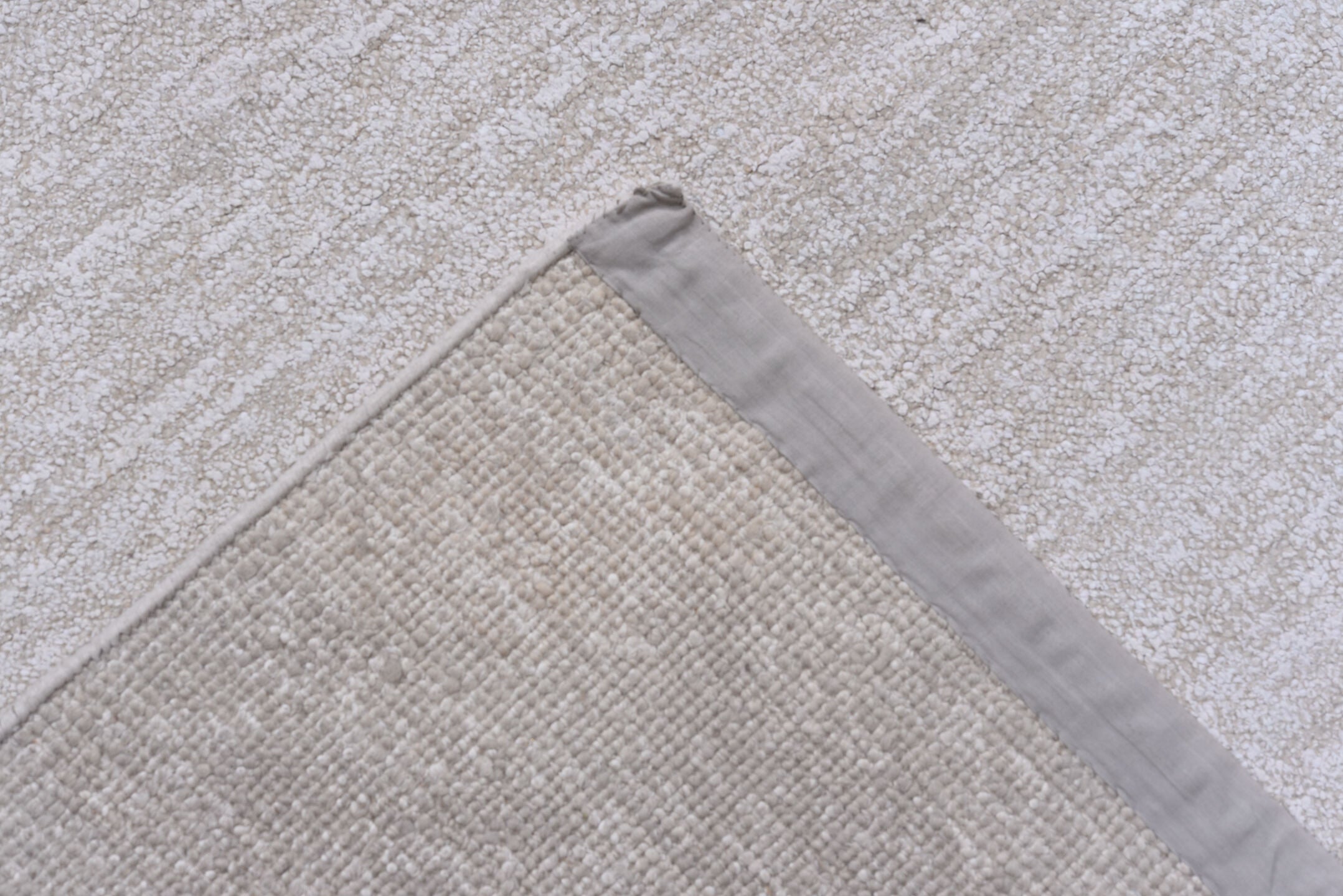 9' x 13' one-of-a-kind handmade vintage Sari Silk large size rug. Color palette: ivory, cream, taupe, beige, gray