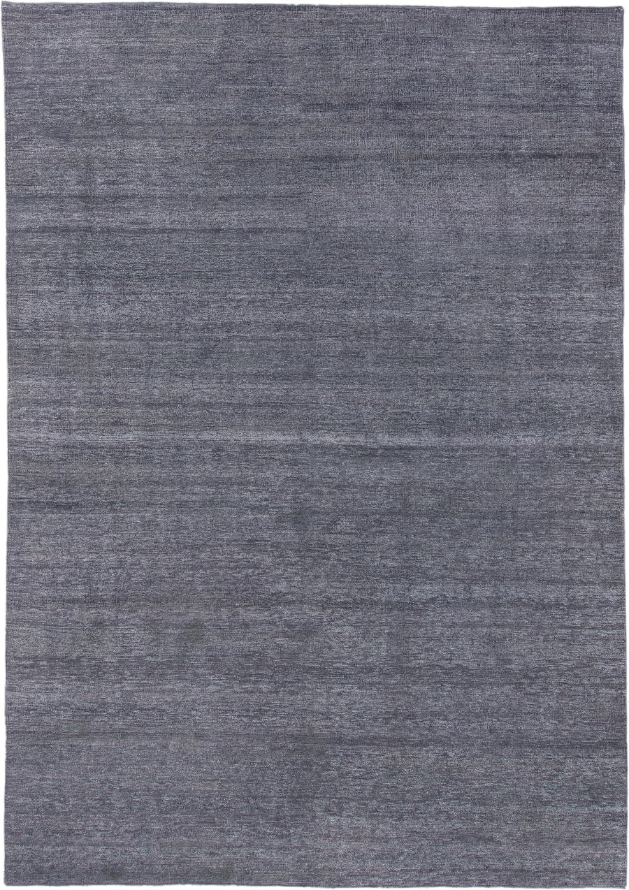 9' x 14' one-of-a-kind handmade vintage Sari Silk large size rug. Color palette: charcoal, slate, silver, gray, black