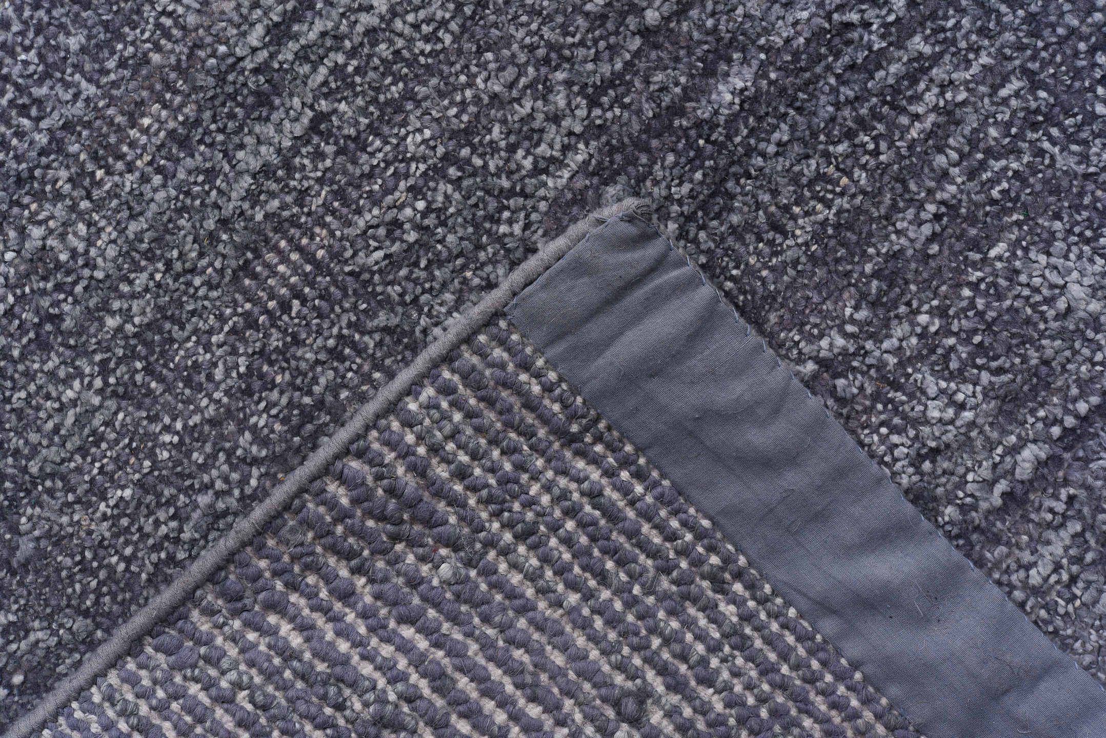 9' x 14' one-of-a-kind handmade vintage Sari Silk large size rug. Color palette: charcoal, slate, silver, gray, black