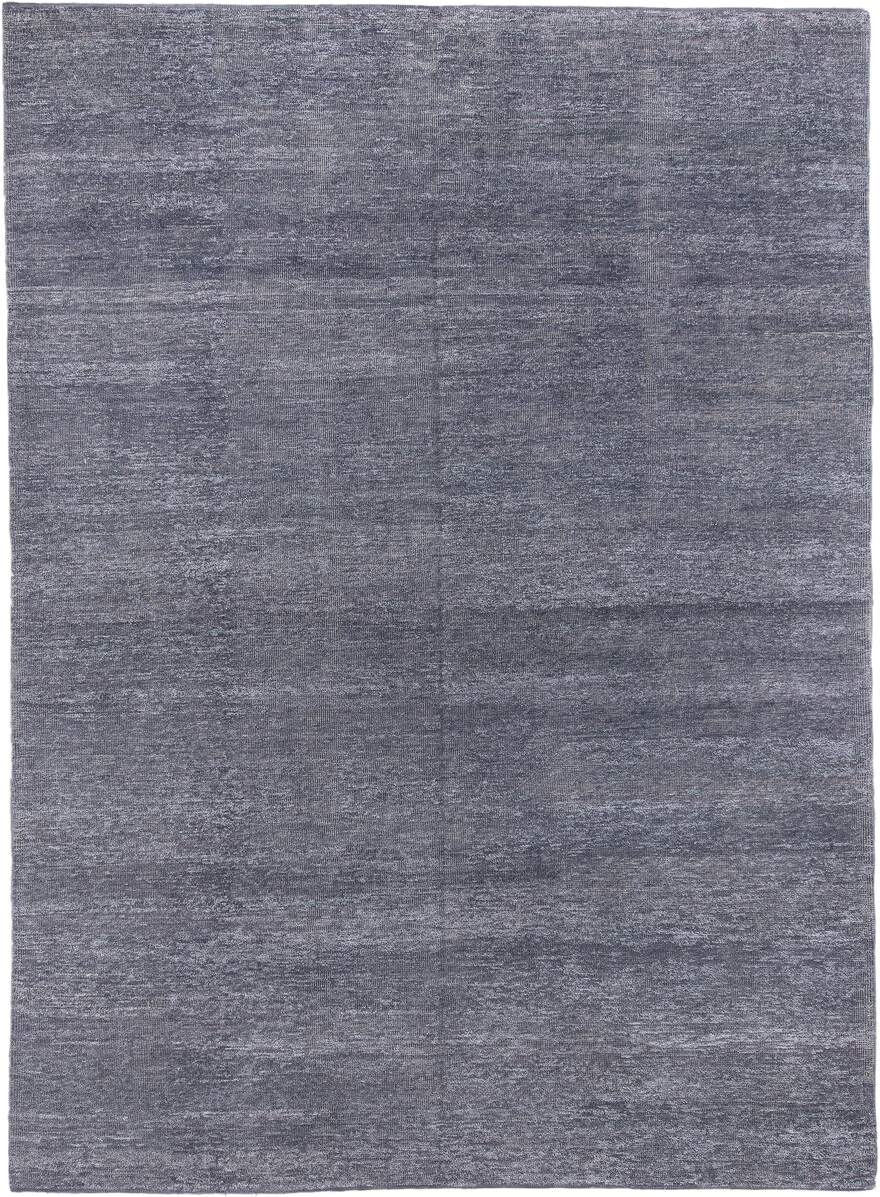 8' x 12' one-of-a-kind handmade vintage Sari Silk large size rug. Color palette: slate, silver, charcoal, pewter, gray