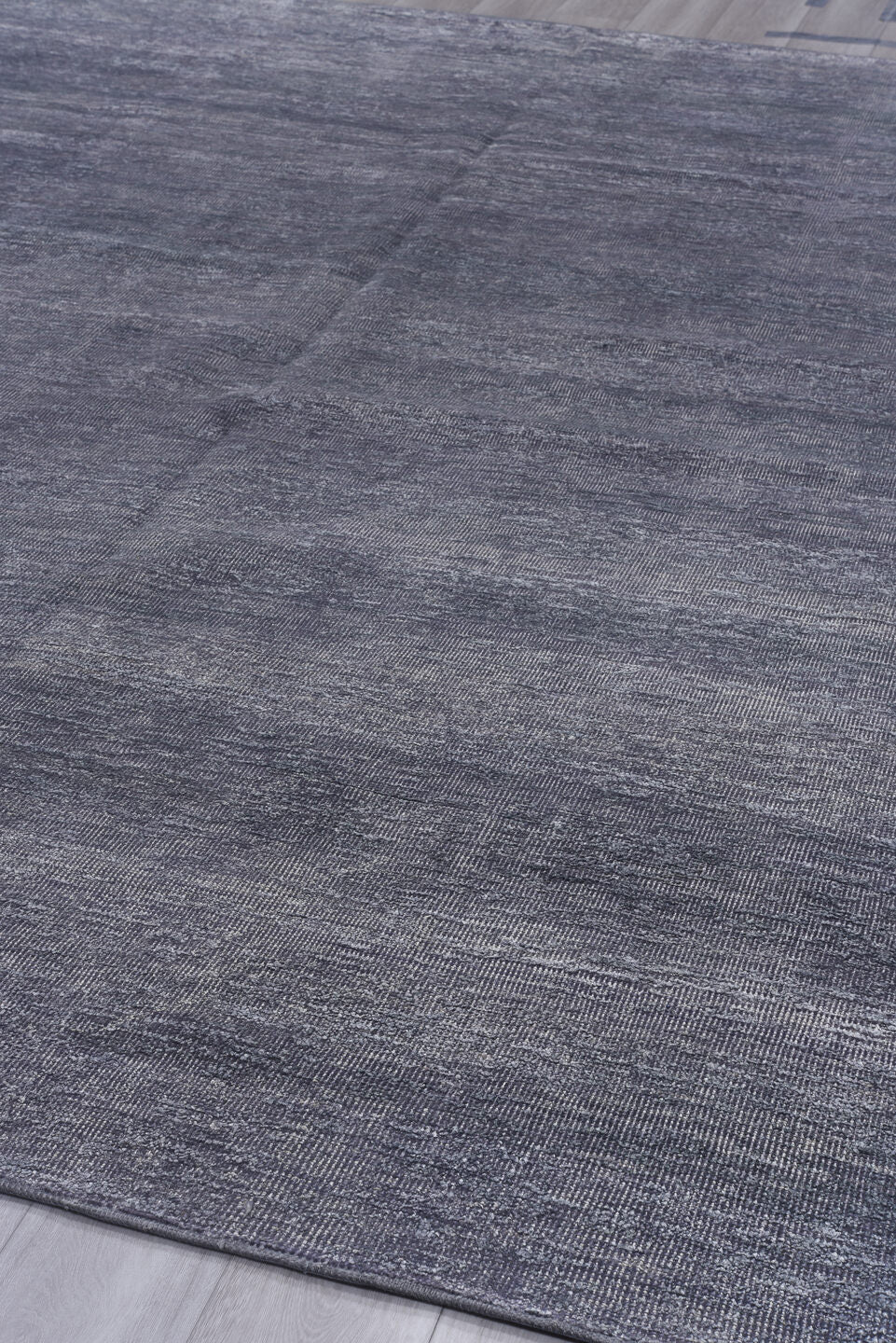 8' x 12' one-of-a-kind handmade vintage Sari Silk large size rug. Color palette: black, blue, charcoal, dark gray, gainsboro