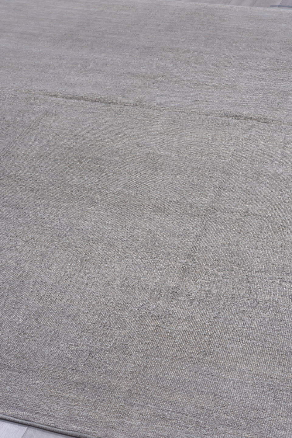 9' x 13' one-of-a-kind handmade vintage Sari Silk large size rug. Color palette: taupe, silver, gray, greige, beige