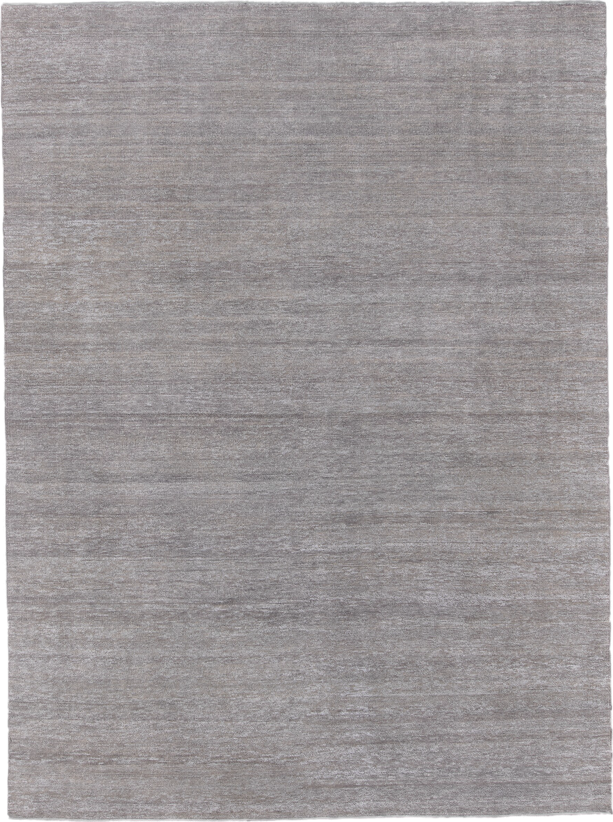 8' x 12' one-of-a-kind handmade vintage Sari Silk large size rug. Color palette: taupe, silver, gray, greige, ivory, beige