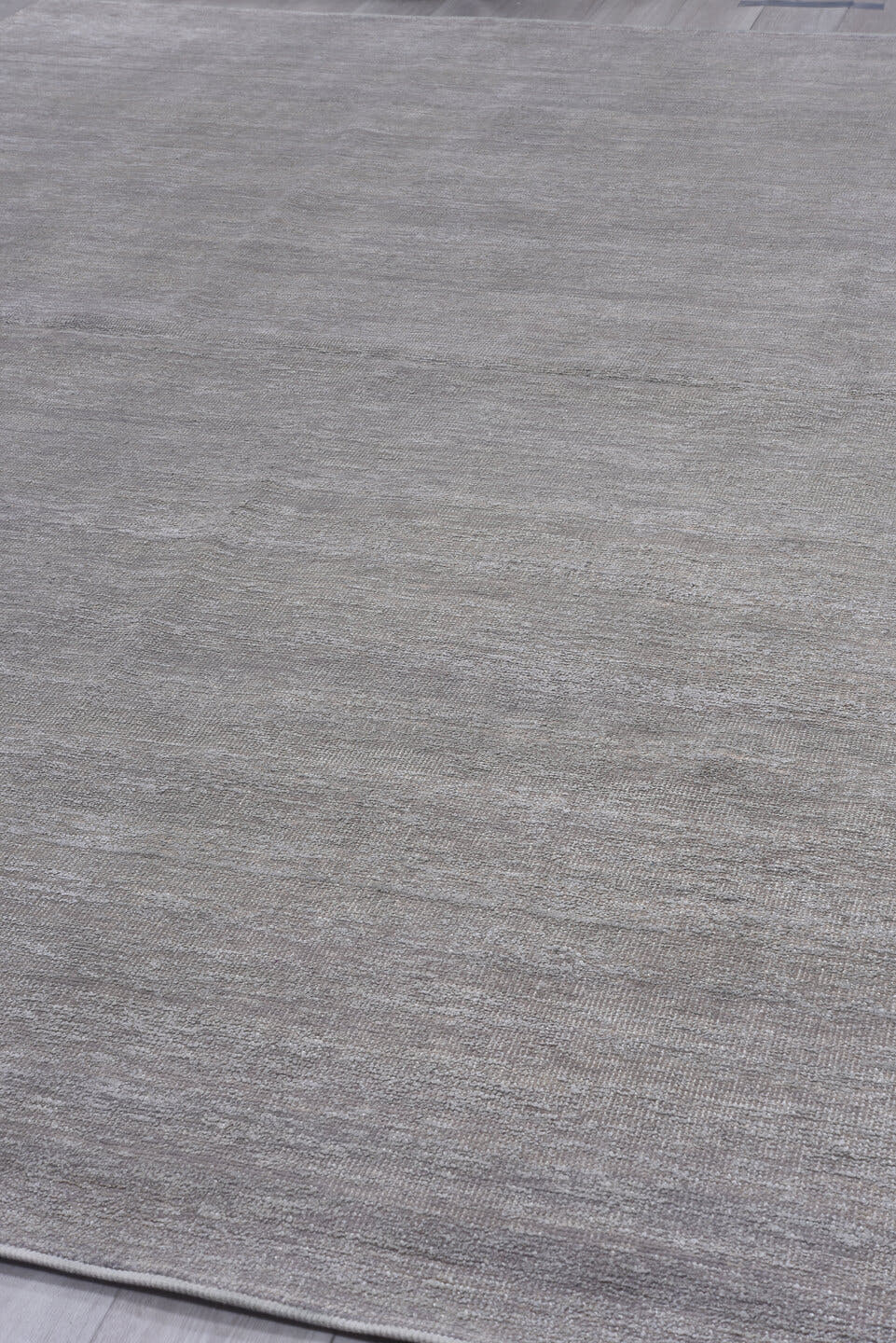 8' x 12' one-of-a-kind handmade vintage Sari Silk large size rug. Color palette: taupe, silver, gray, greige, ivory, beige
