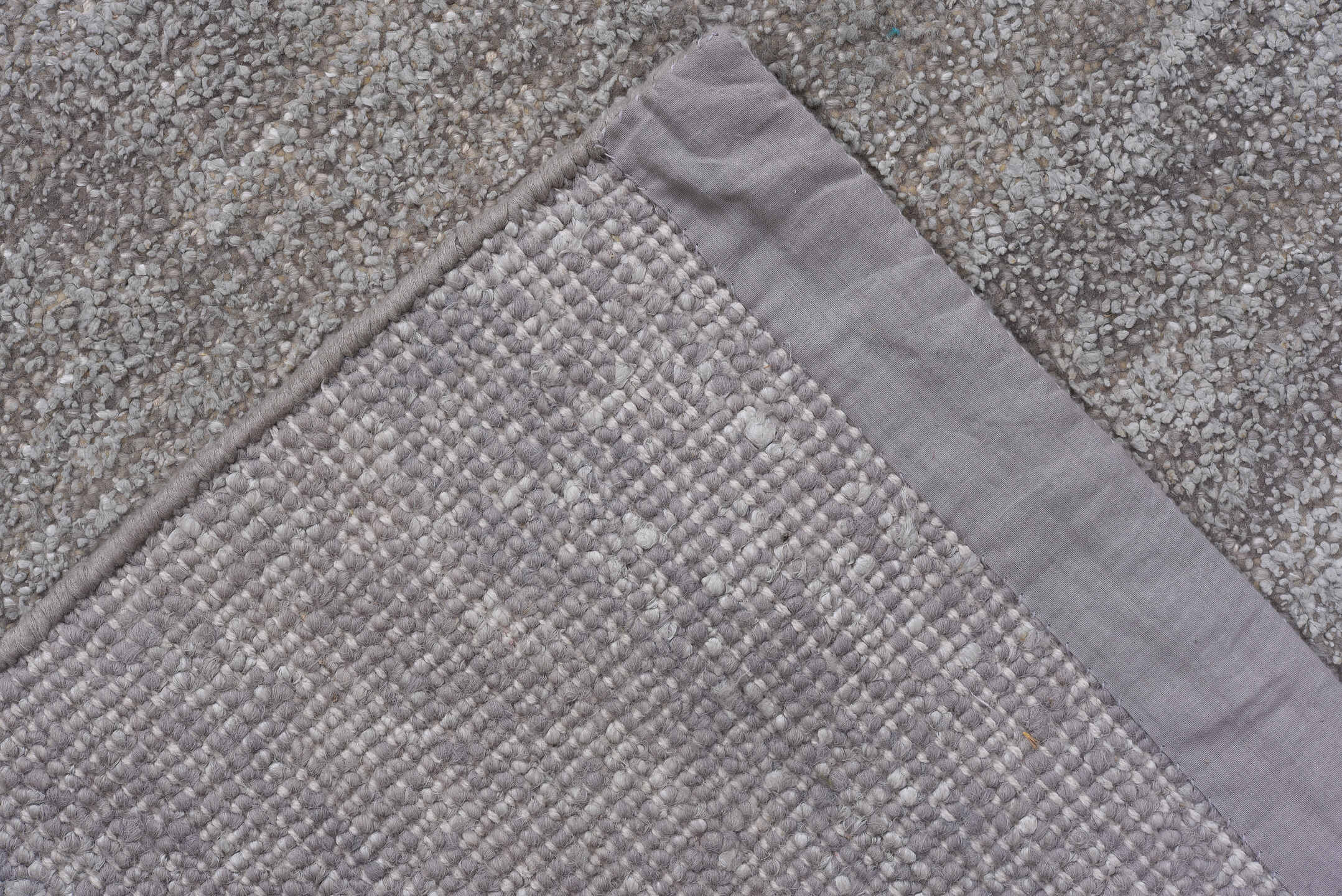8' x 12' one-of-a-kind handmade vintage Sari Silk large size rug. Color palette: taupe, silver, gray, greige, ivory, beige