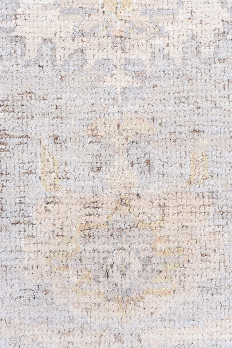 8' x 10' one-of-a-kind handmade vintage Oushak large size rug. Color palette: ivory, pale blue, beige, taupe, camel, brown