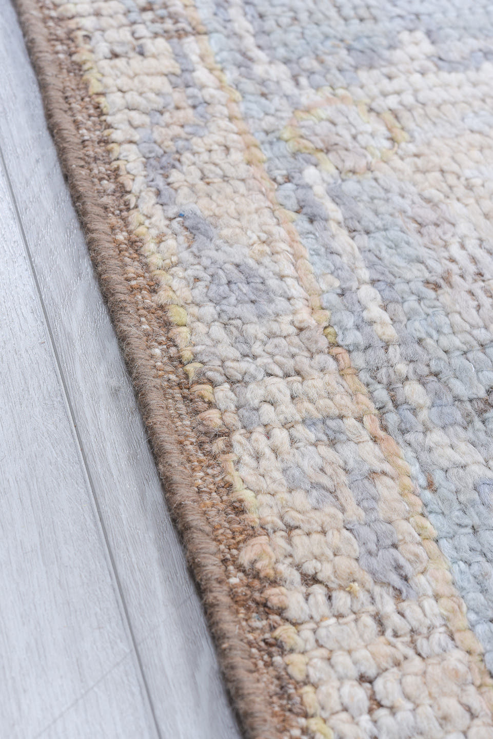 8' x 10' one-of-a-kind handmade vintage Oushak large size rug. Color palette: ivory, pale blue, beige, taupe, camel, brown