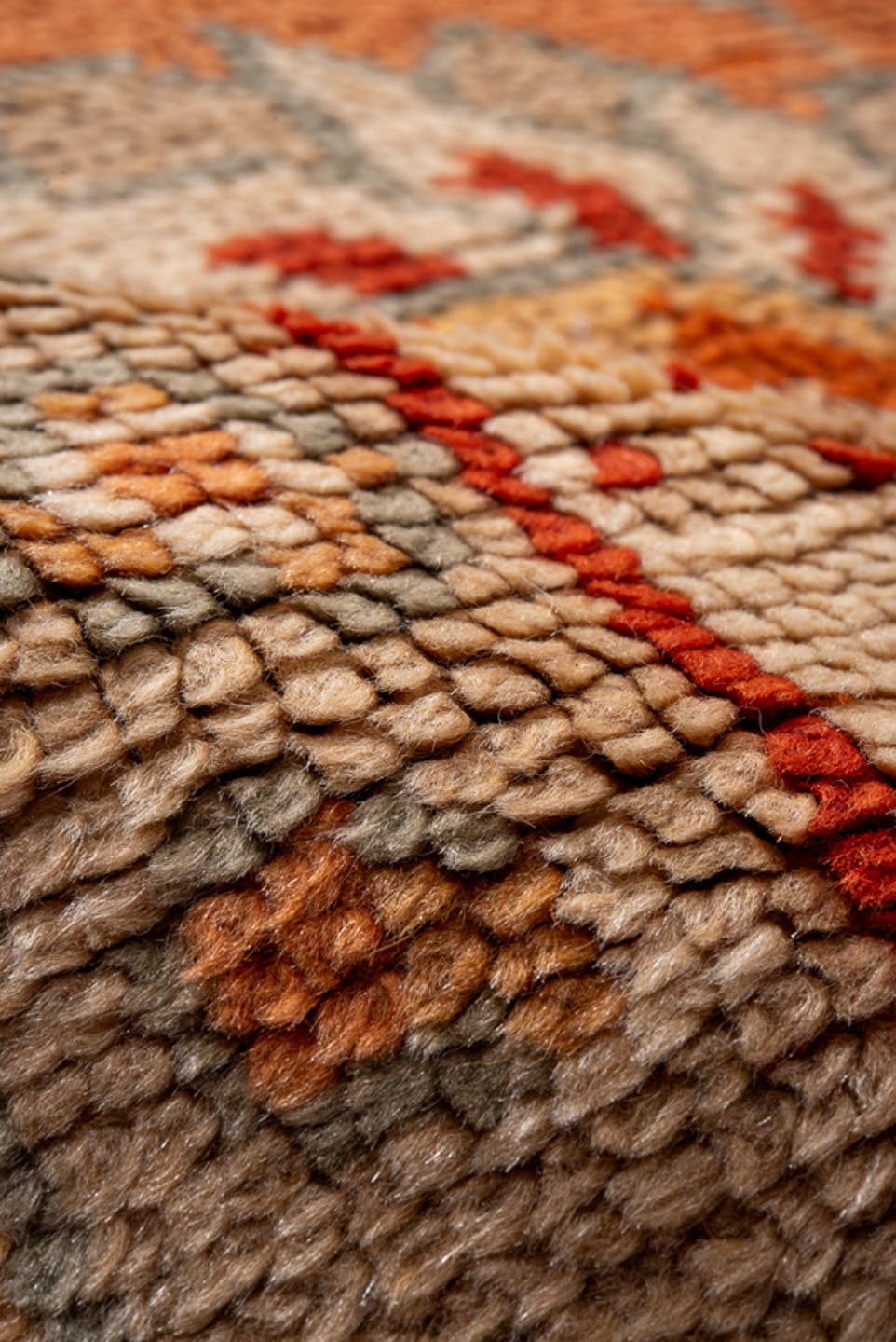 13' x 14' one-of-a-kind handmade antique Oushak oversize rug. Color palette: terra cotta, camel, ivory, sage, rust, gold