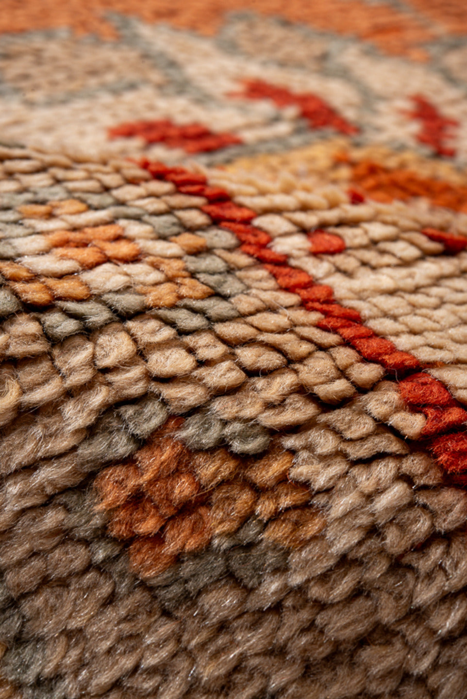 13' x 14' one-of-a-kind handmade antique Oushak oversize rug. Color palette: terra cotta, camel, ivory, sage, rust, gold