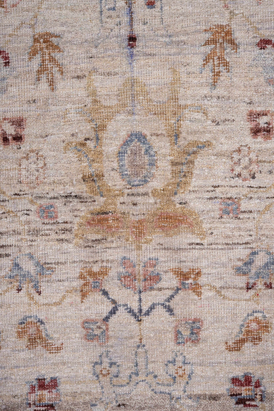 7' x 10' one-of-a-kind handmade vintage Mahal large size rug. Color palette: ivory, taupe, beige, gold, rose, soft blue