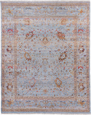 8' x 10' one-of-a-kind handmade vintage Mahal large size rug. Color palette: blue gray, ivory, taupe, terracotta, gold, rust