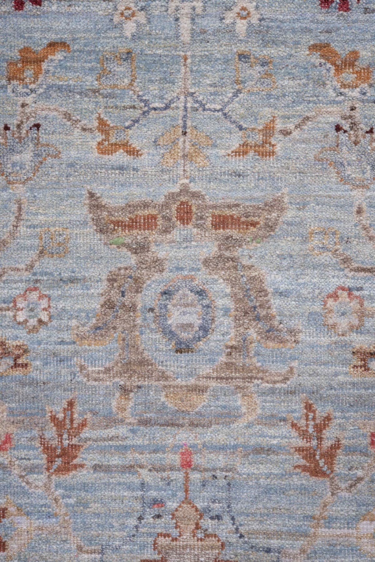 8' x 10' one-of-a-kind handmade vintage Mahal large size rug. Color palette: blue gray, ivory, taupe, terracotta, gold, rust