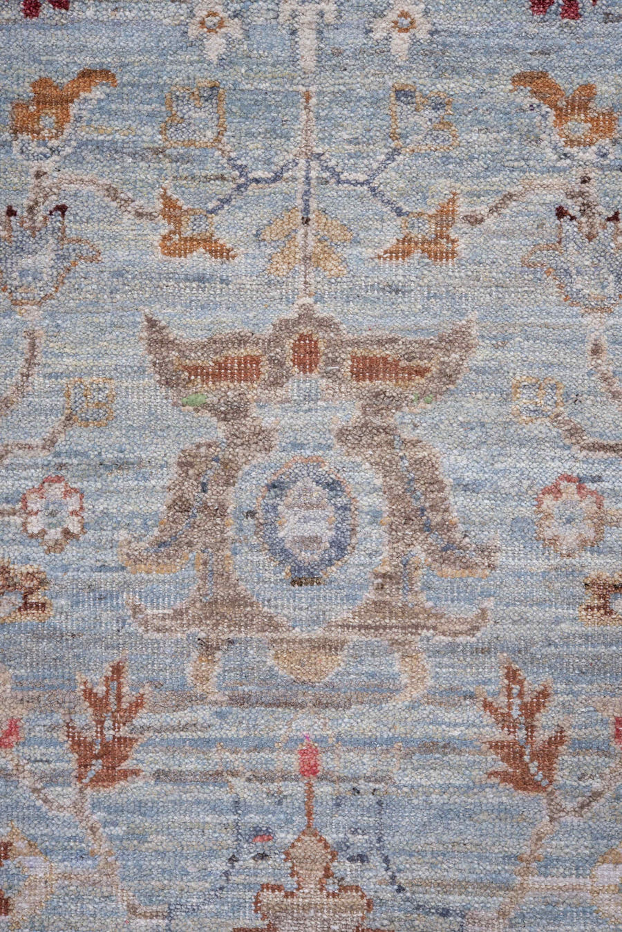 8' x 10' one-of-a-kind handmade vintage Mahal large size rug. Color palette: blue gray, ivory, taupe, terracotta, gold, rust