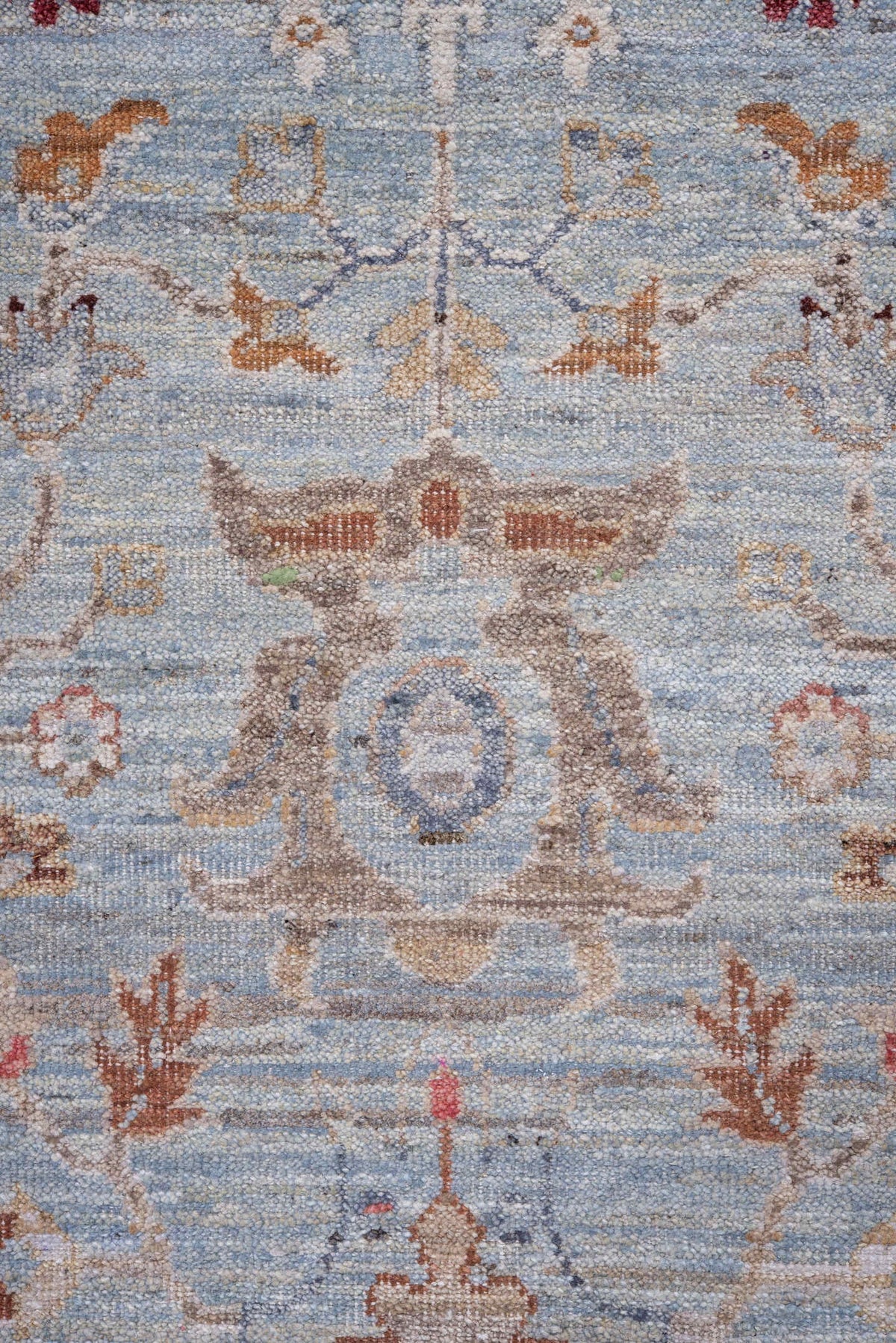 8' x 10' one-of-a-kind handmade vintage Mahal large size rug. Color palette: blue gray, ivory, taupe, terracotta, gold, rust