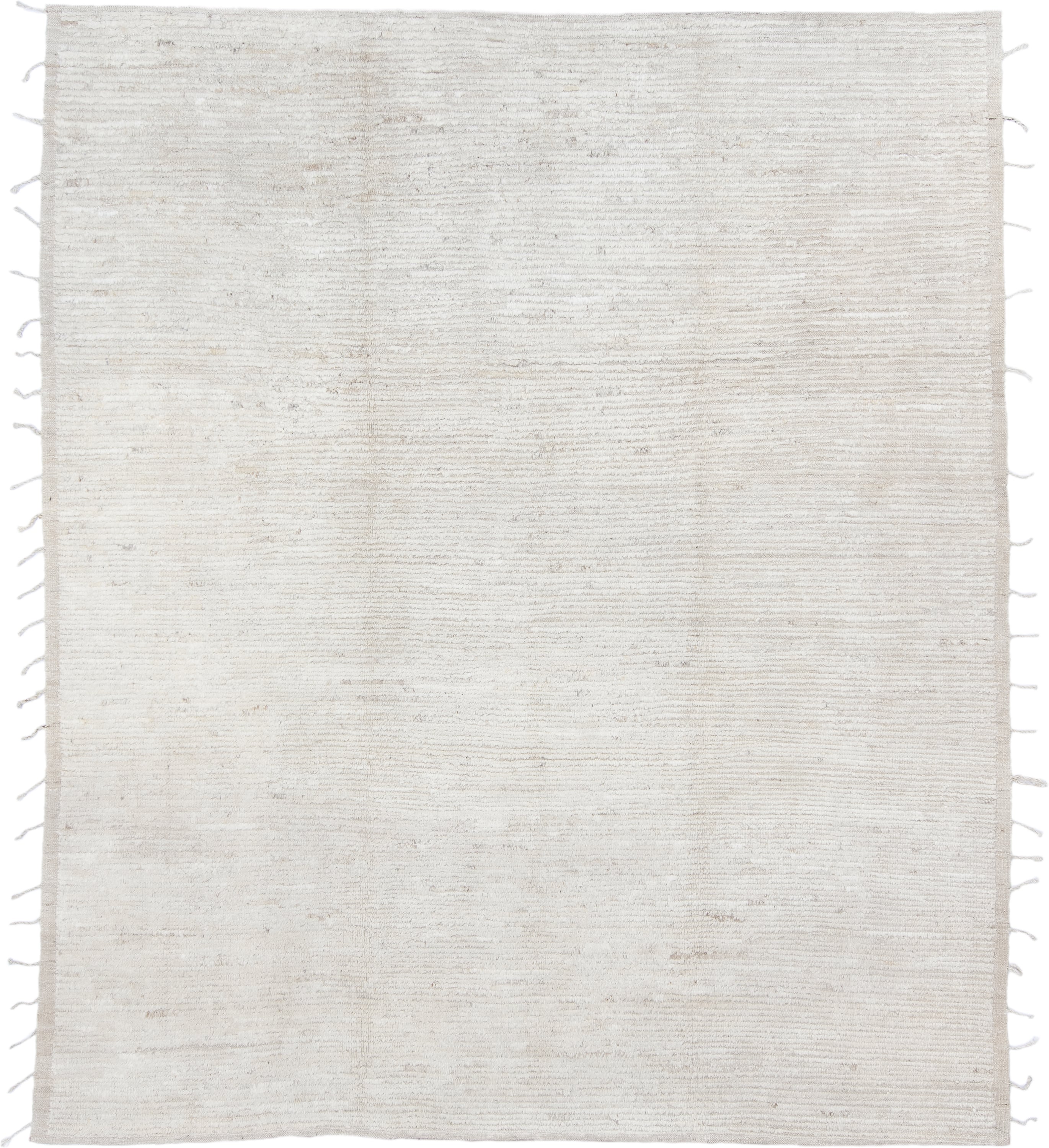 8' x 9' one-of-a-kind handmade vintage Tulu rug. Color palette: ivory, cream, beige, taupe, gray