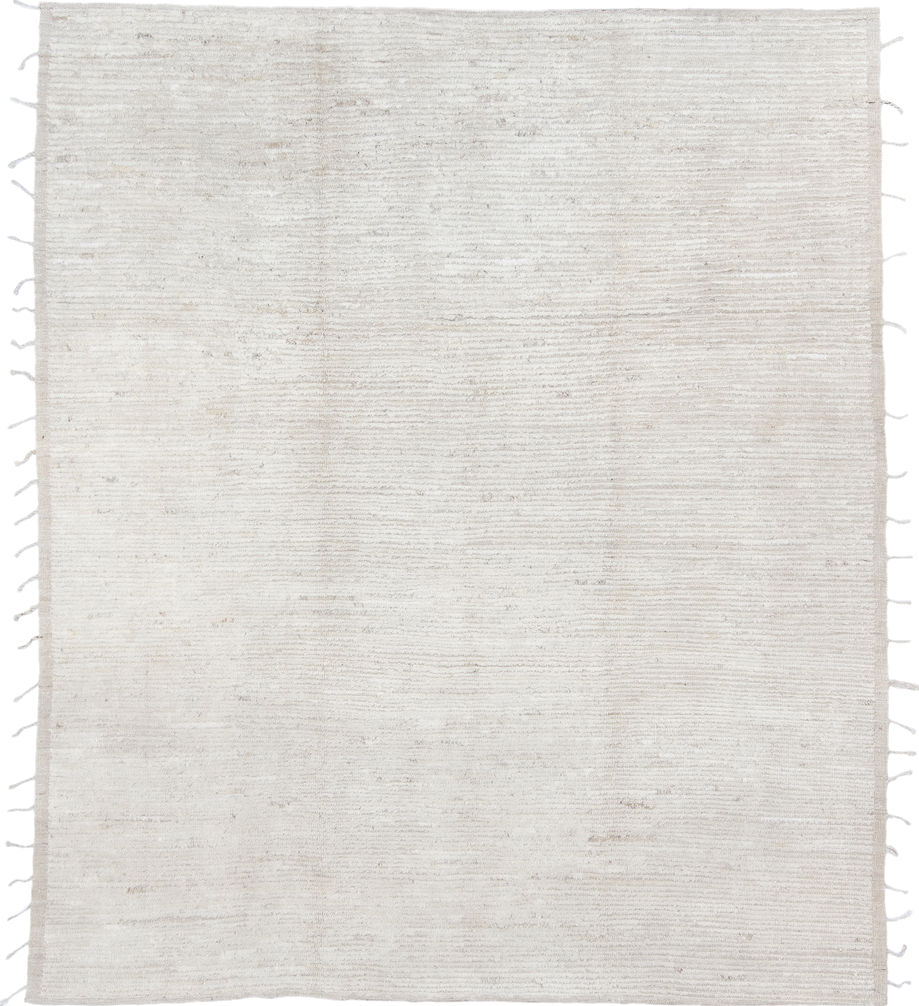 8' x 9' one-of-a-kind handmade vintage Tulu rug. Color palette: gainsboro, gray, light gray, linen, off-white, pink, silver