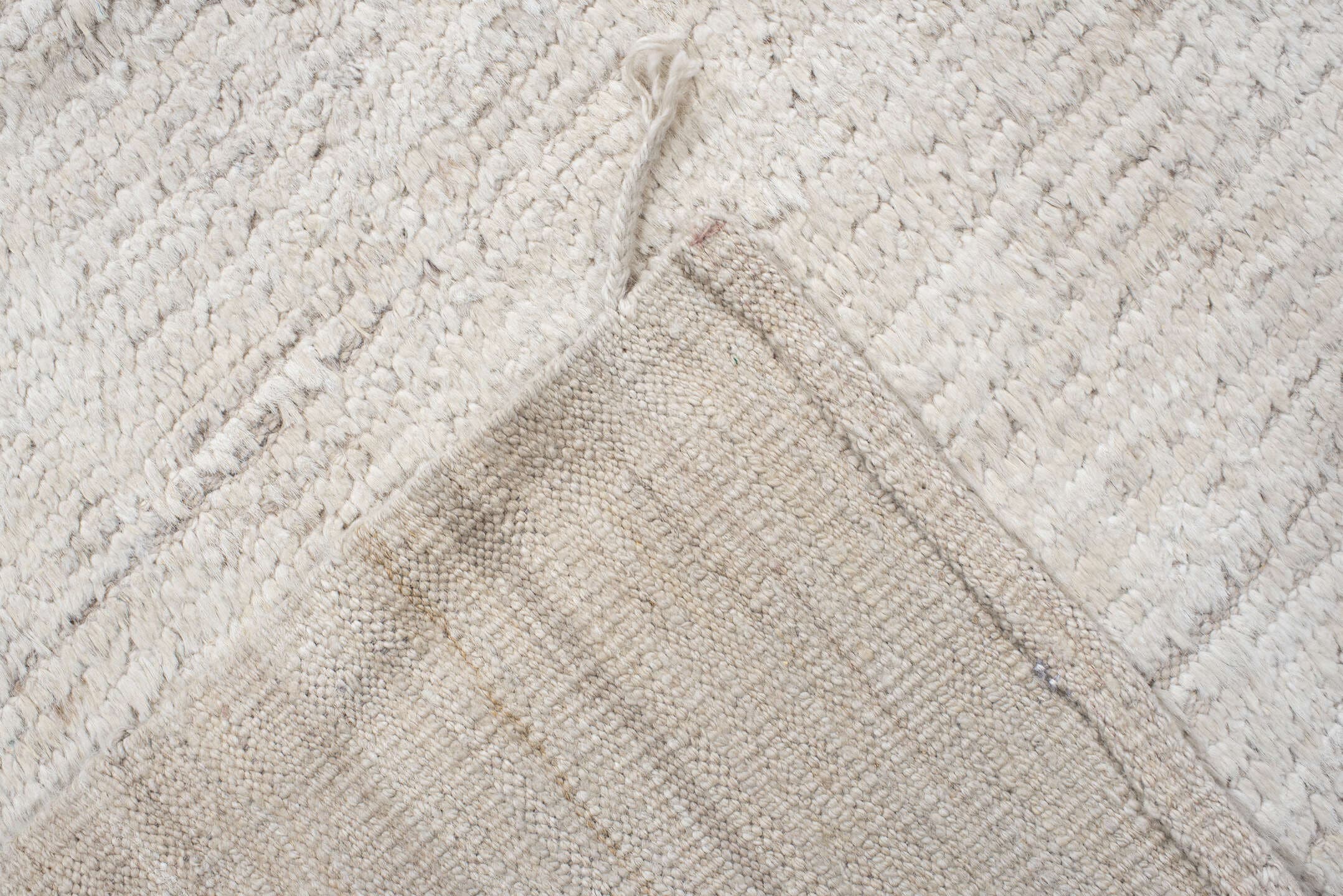 8' x 9' one-of-a-kind handmade vintage Tulu rug. Color palette: ivory, cream, beige, taupe, gray