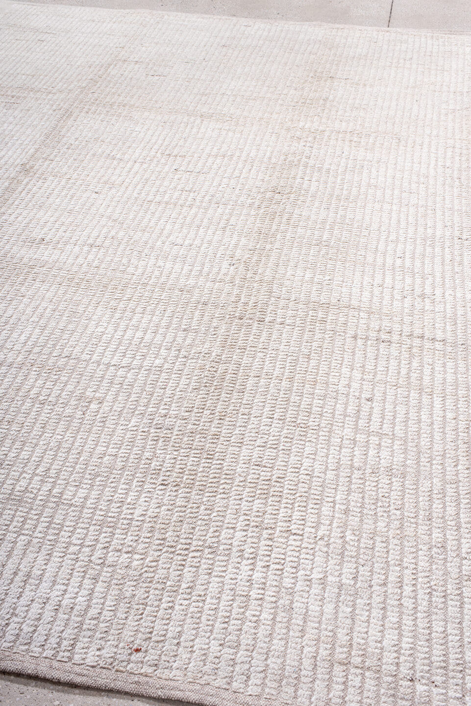 8' x 9' one-of-a-kind handmade vintage Tulu rug. Color palette: ivory, cream, taupe, beige, gray