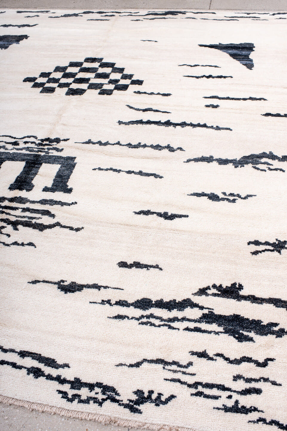 8' x 10' one-of-a-kind handmade vintage Moroccan large size rug. Color palette: ivory, charcoal, cream, gray, black