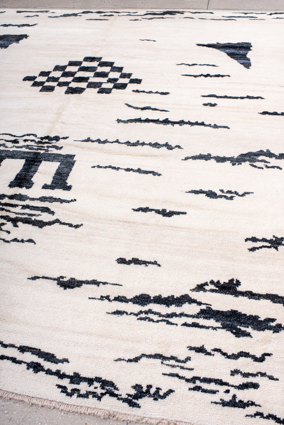 8' x 10' one-of-a-kind handmade vintage Moroccan large size rug. Color palette: ivory, charcoal, cream, gray, black