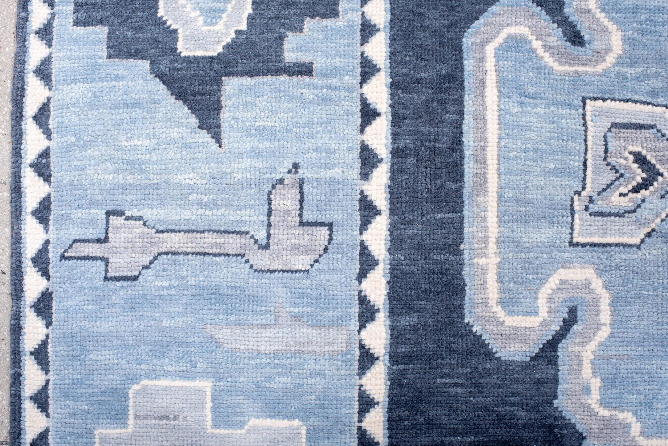 8' x 11' one-of-a-kind handmade vintage Oushak large size rug. Color palette: blue, fiord, gainsboro, gray, light blue