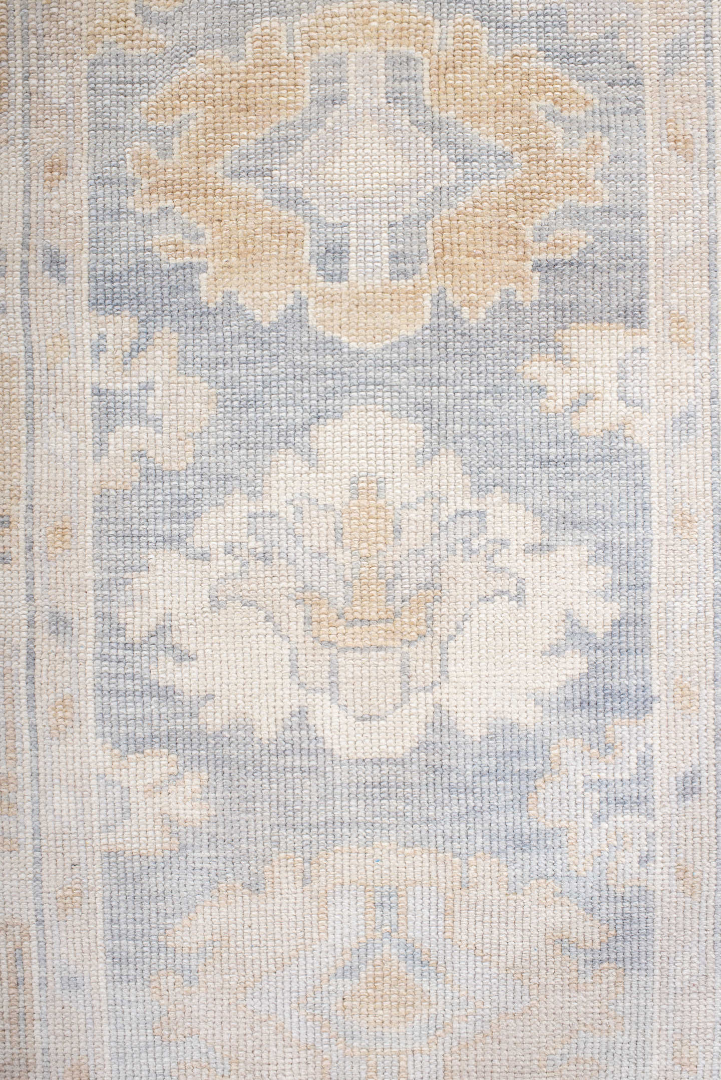 3' x 11' one-of-a-kind handmade vintage Oushak runner rug. Color palette: ivory, pale blue, cream, beige, taupe, light blue