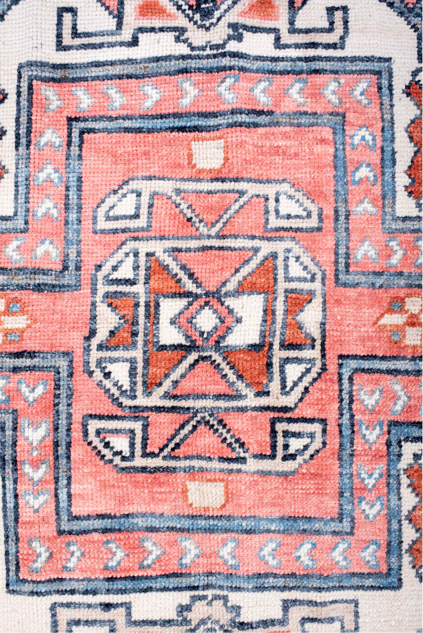 8' x 11' one-of-a-kind handmade vintage Oushak large size rug. Color palette: coral, ivory, slate, rust, sky_blue