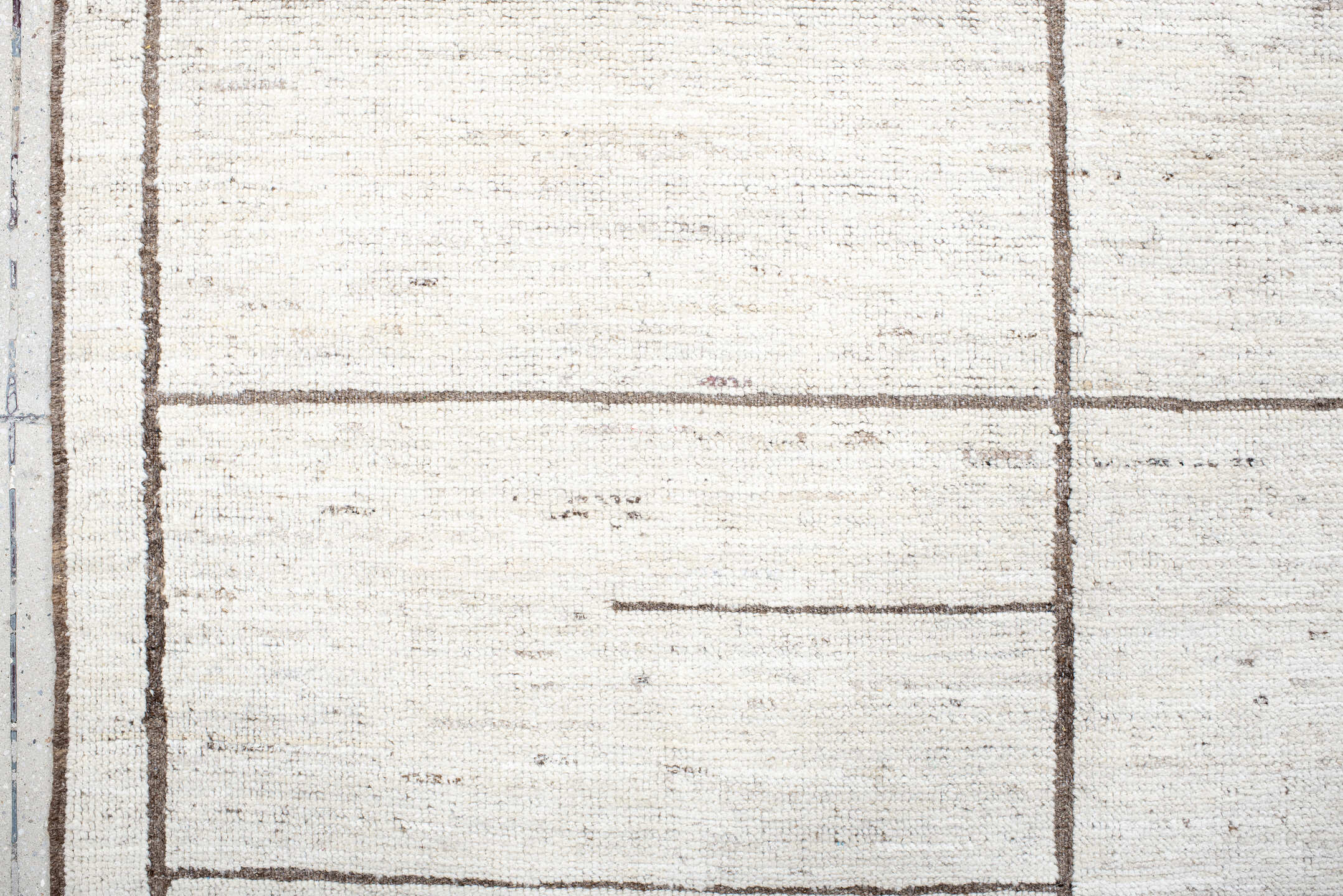 7' x 13' one-of-a-kind handmade vintage Tulu large size rug. Color palette: ivory, taupe, brown, cream, beige, gray