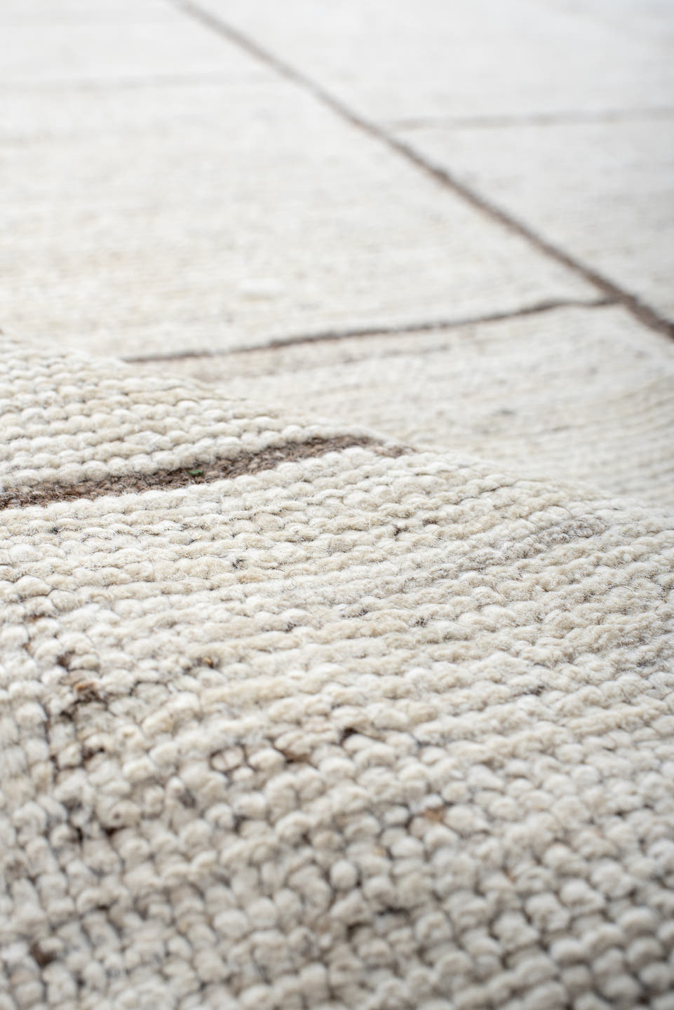 7' x 13' one-of-a-kind handmade vintage Tulu large size rug. Color palette: ivory, taupe, brown, cream, beige, gray