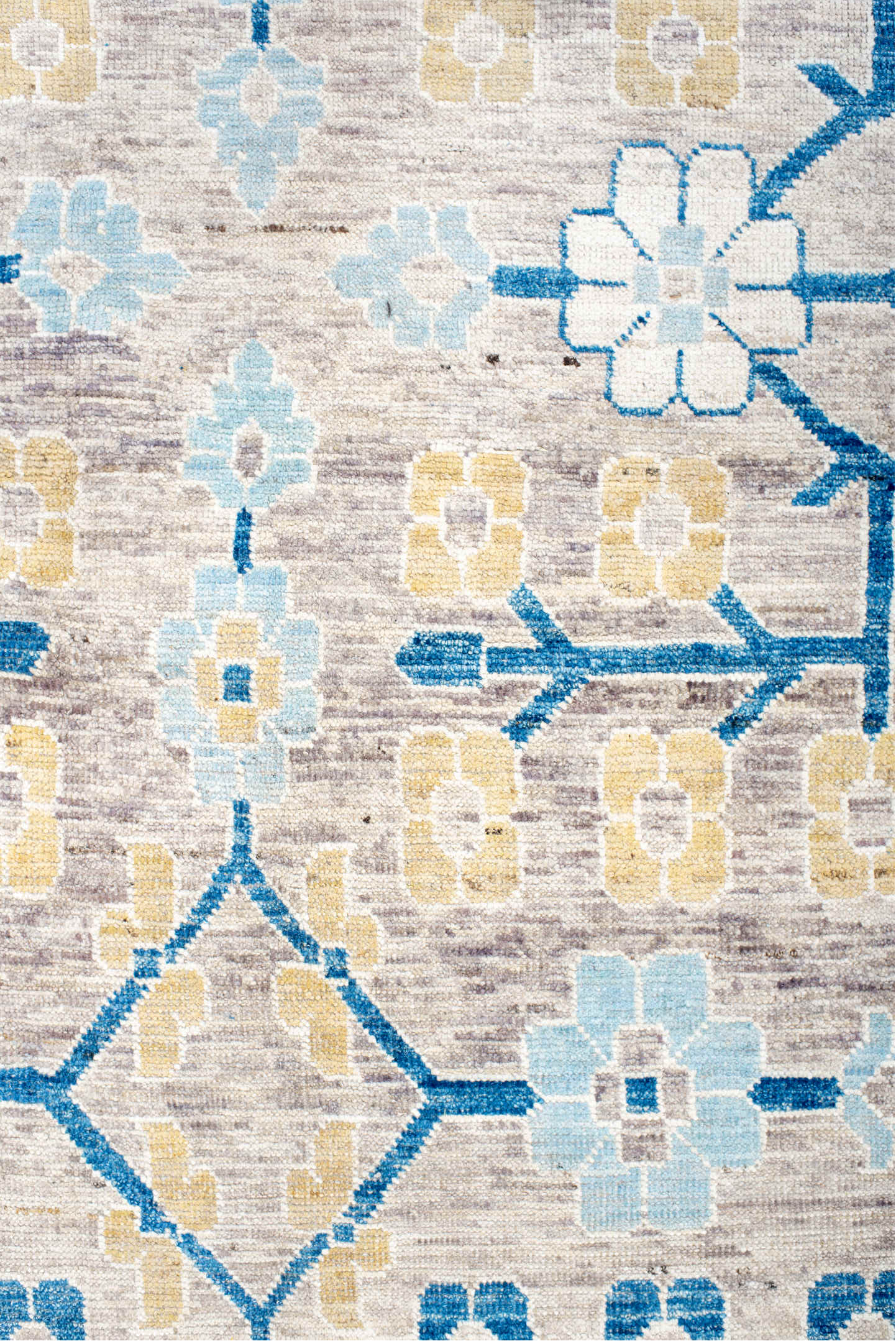 13' x 17' one-of-a-kind handmade vintage Khotan oversize rug. Color palette: antiquewhite, blue, brown, burlywood, cornsilk