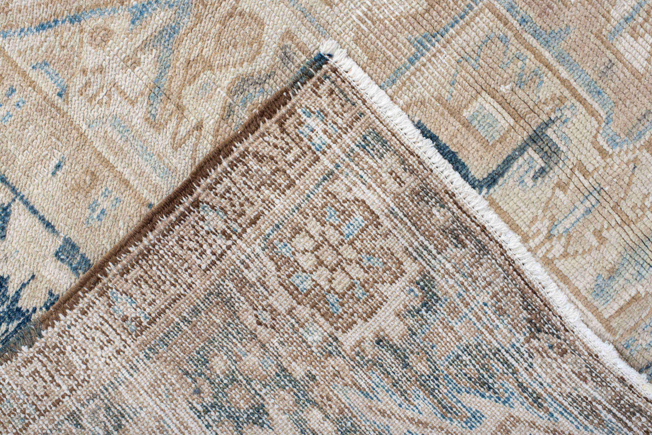 7' x 10' one-of-a-kind handmade vintage Heriz large size rug. Color palette: ivory, powder blue, beige, slate, cream, taupe
