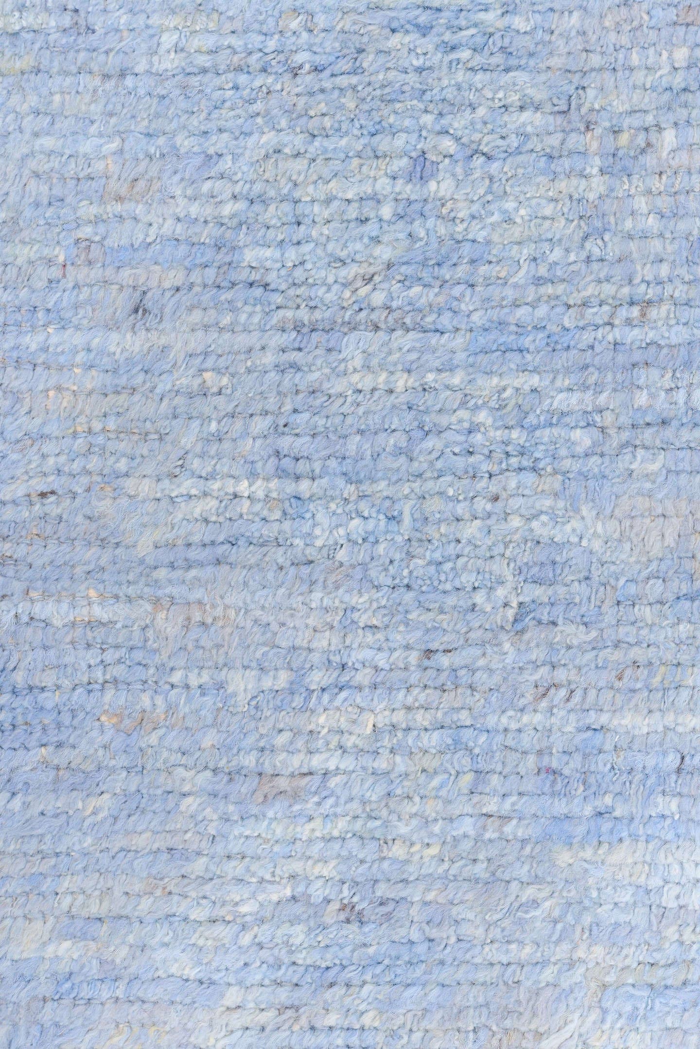 8' x 9' one-of-a-kind handmade vintage Tulu rug. Color palette: pale blue, ivory, charcoal, sky blue, light blue, gray